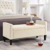 Christopher Knight Home Kenilwo 48” Velvet Storage Ottoman with Armrest, Upholstered Storage Bench with Tufted Button Nails Trim, Rectangular Ottoman Bench for Entryway Living Room Bedroom, Gray(Cream)