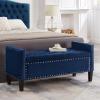 Christopher Knight Home Kenilwo 48” Velvet Storage Ottoman with Armrest, Upholstered Storage Bench with Tufted Button Nails Trim, Rectangular Ottoman Bench for Entryway Living Room Bedroom, Gray(Navy Blue)