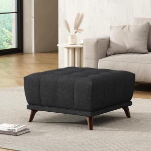 Christopher Knight Home Kinsley Square Ottoman Footstool, Ottoman Chair with Large Seat, Faux Leather Upholstery Coffee Table, Modern Side Table for Living Room Bedroom Home Decor, Brown(Charcoal Grey)