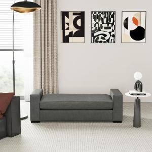 Christopher Knight Home Mosley Faux Leather Upholstered Ottoman Bench, Rectangular Foot Stools Ottoman, Wooden Ottoman Footrest, Bedroom End of Bed Footstool, Living Room Sofa Extra Seat, Brown(Grey)