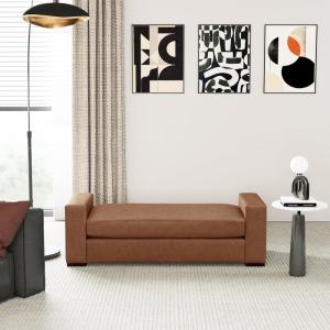 Christopher Knight Home Mosley Faux Leather Upholstered Ottoman Bench, Rectangular Foot Stools Ottoman, Wooden Ottoman Footrest, Bedroom End of Bed Footstool, Living Room Sofa Extra Seat, Brown(Brown)