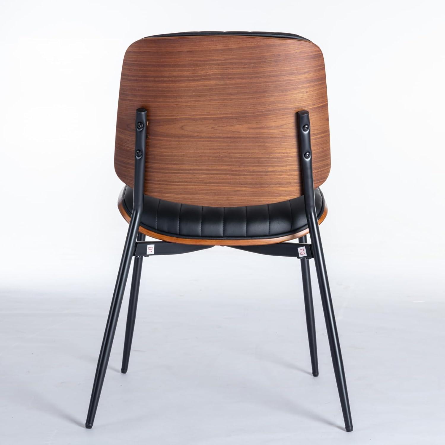 image:imageChristopher Knight Home Collin Dining Chairs Set of 2 Retro Faux Leather Armless Chair with Walnut Bentwood Back Upholstered Seat Metal Legs Adjustable Foot for Kitchen Dining Room Chairs Black PUBlack