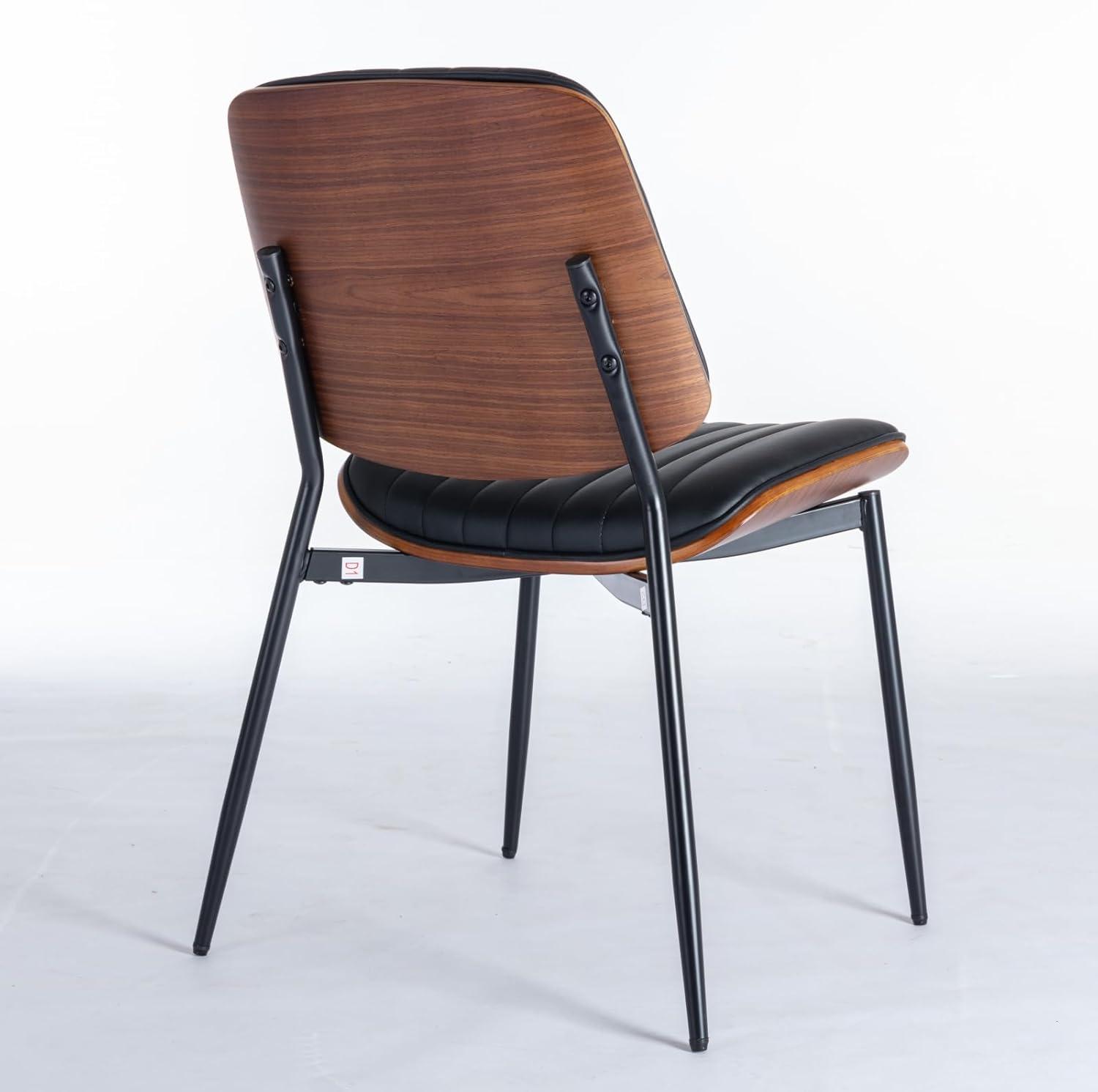 image:imageChristopher Knight Home Collin Dining Chairs Set of 2 Retro Faux Leather Armless Chair with Walnut Bentwood Back Upholstered Seat Metal Legs Adjustable Foot for Kitchen Dining Room Chairs Black PUBlack
