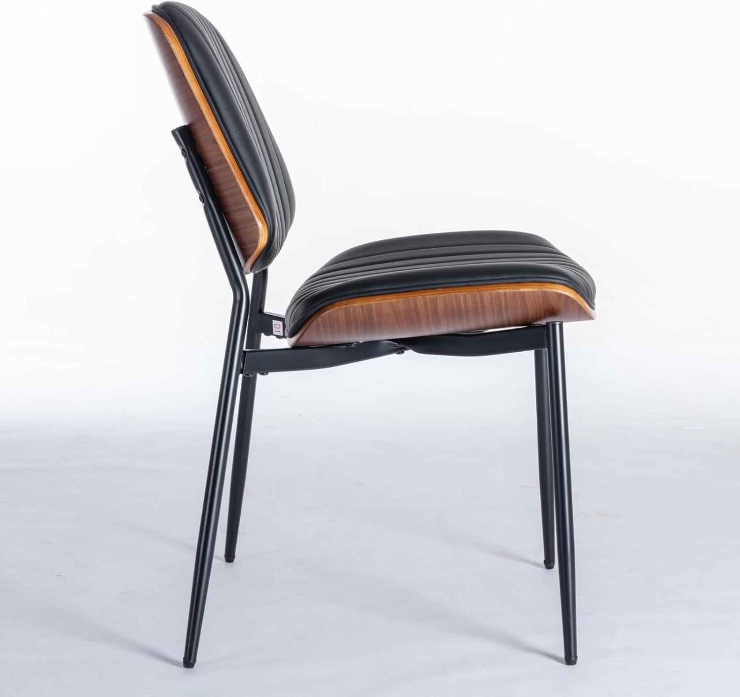image:imageChristopher Knight Home Collin Dining Chairs Set of 2 Retro Faux Leather Armless Chair with Walnut Bentwood Back Upholstered Seat Metal Legs Adjustable Foot for Kitchen Dining Room Chairs Black PUBlack