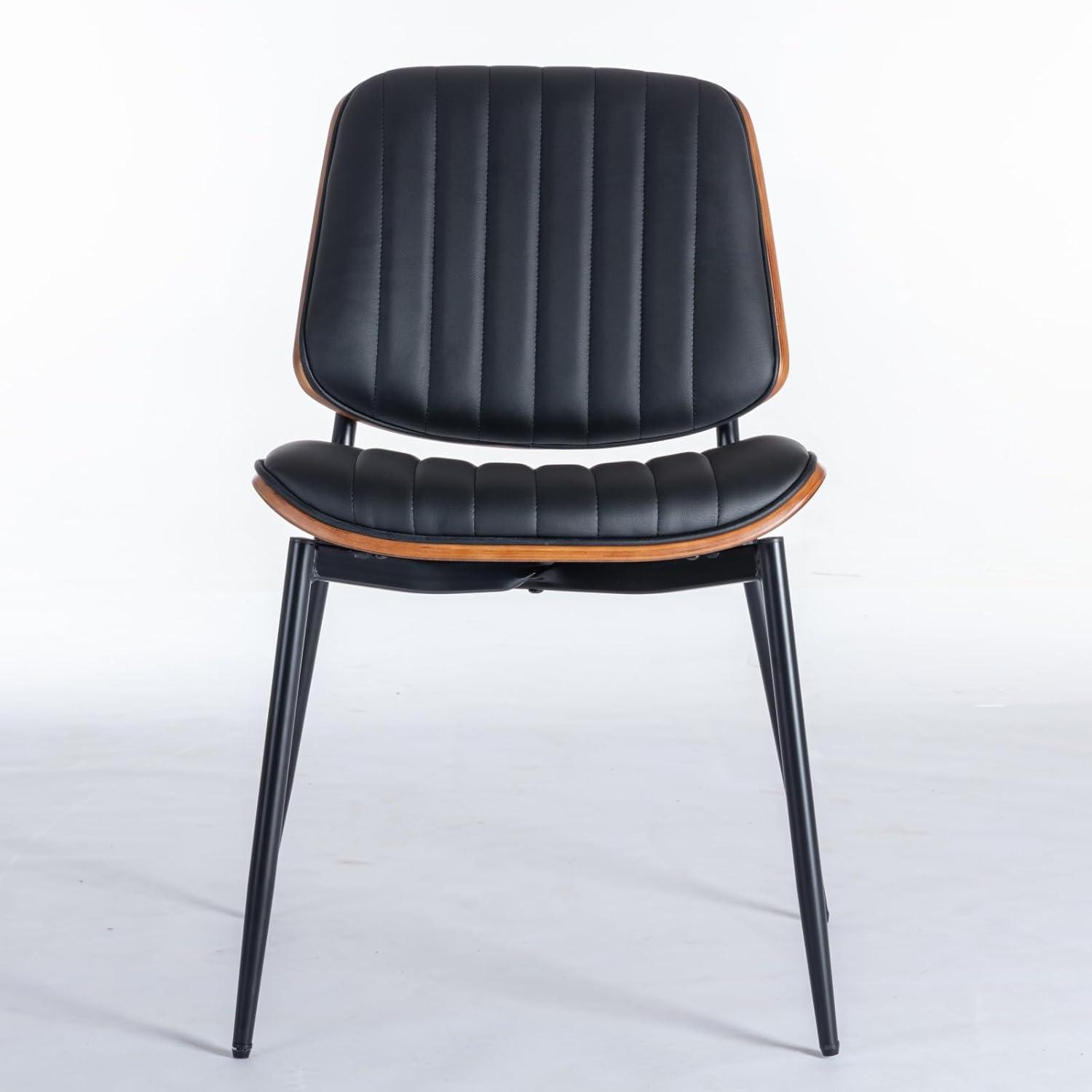 image:imageChristopher Knight Home Collin Dining Chairs Set of 2 Retro Faux Leather Armless Chair with Walnut Bentwood Back Upholstered Seat Metal Legs Adjustable Foot for Kitchen Dining Room Chairs Black PUBlack