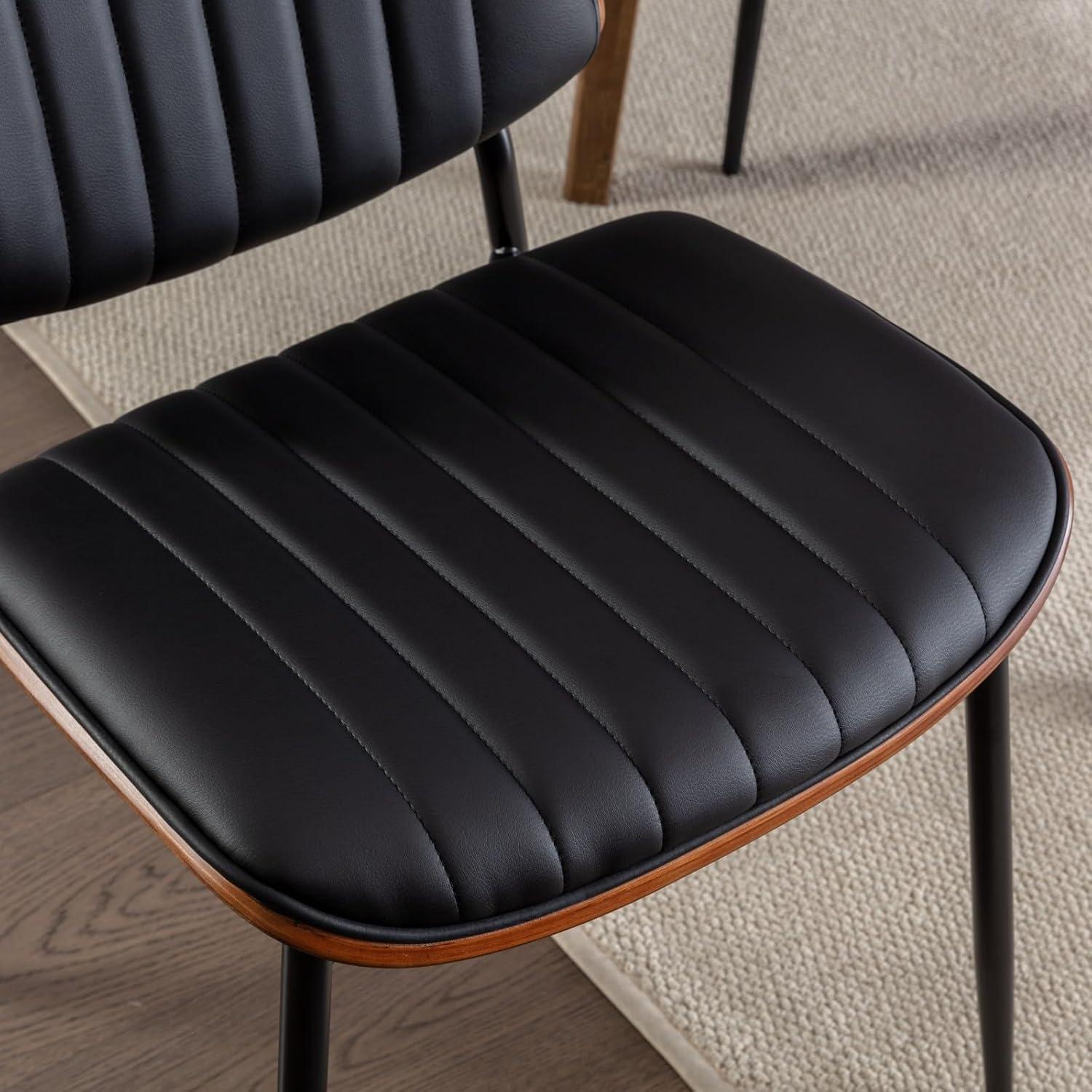 image:imageChristopher Knight Home Collin Dining Chairs Set of 2 Retro Faux Leather Armless Chair with Walnut Bentwood Back Upholstered Seat Metal Legs Adjustable Foot for Kitchen Dining Room Chairs Black PUBlack