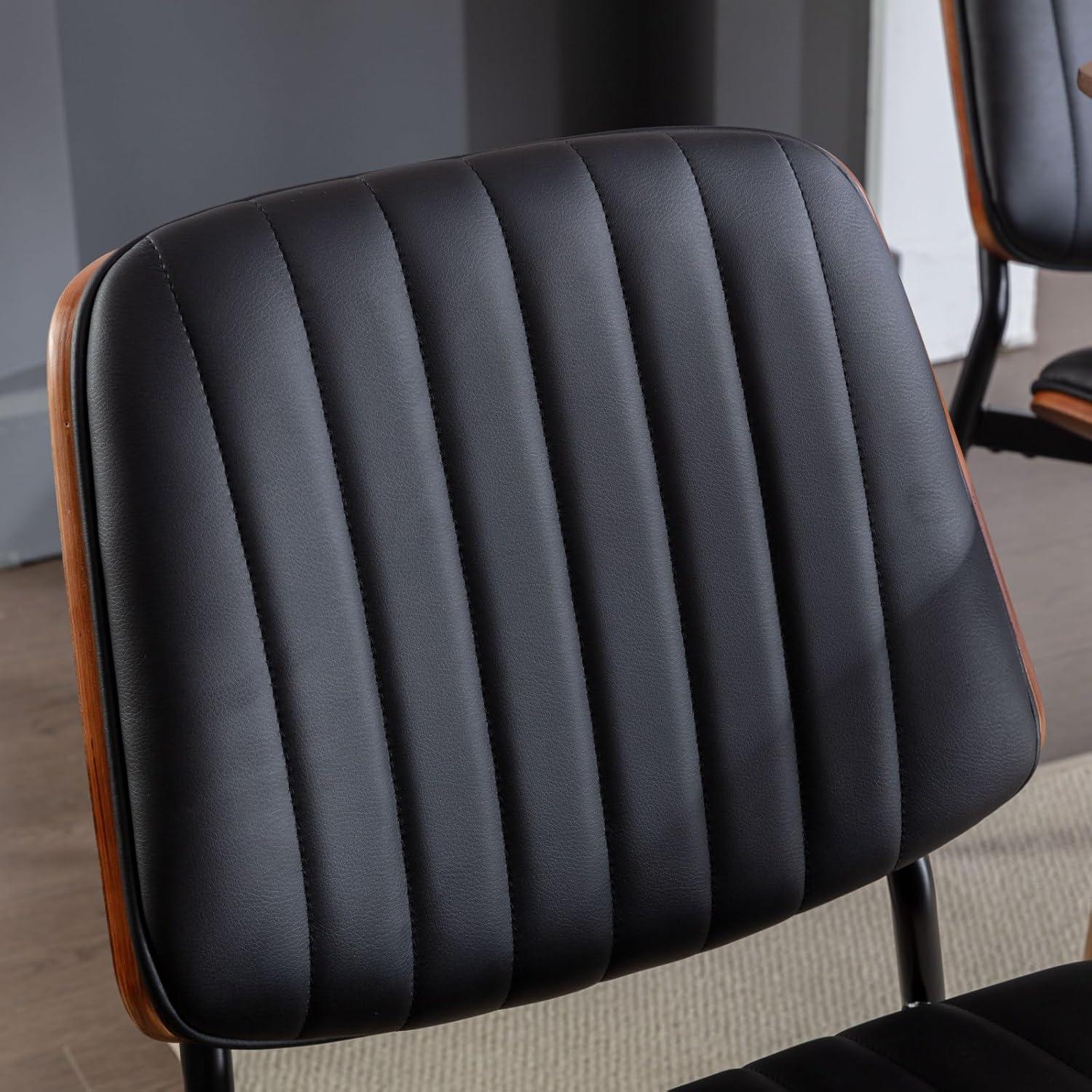 image:imageChristopher Knight Home Collin Dining Chairs Set of 2 Retro Faux Leather Armless Chair with Walnut Bentwood Back Upholstered Seat Metal Legs Adjustable Foot for Kitchen Dining Room Chairs Black PUBlack