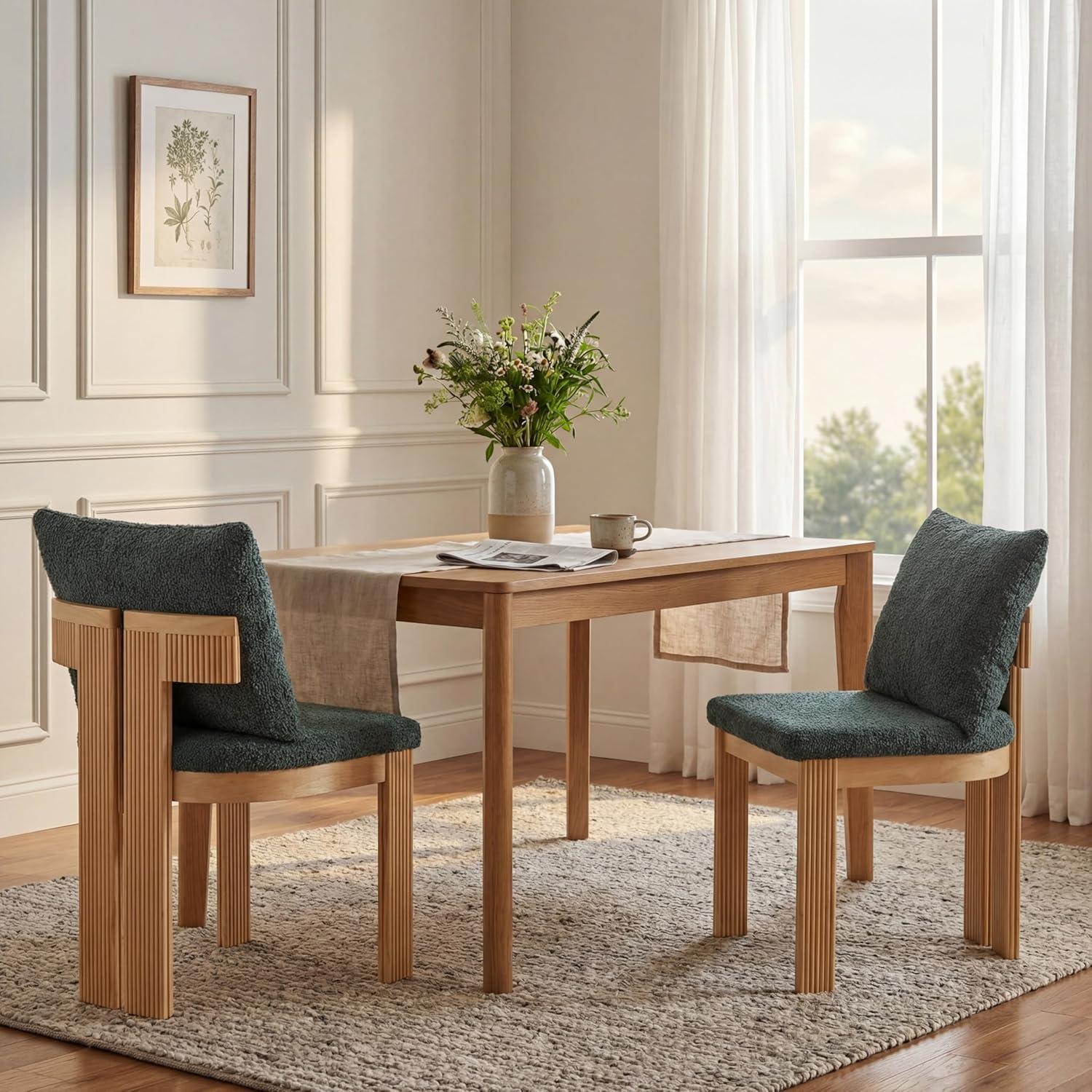 image:imageChristopher Knight Home Dagna Boucle Upholstered Dining Chairs Set of 2 Solid Wood Dining Room Chair Modern Kitchen Side Chair with Back Pillow BeigeNaturalGreennatural
