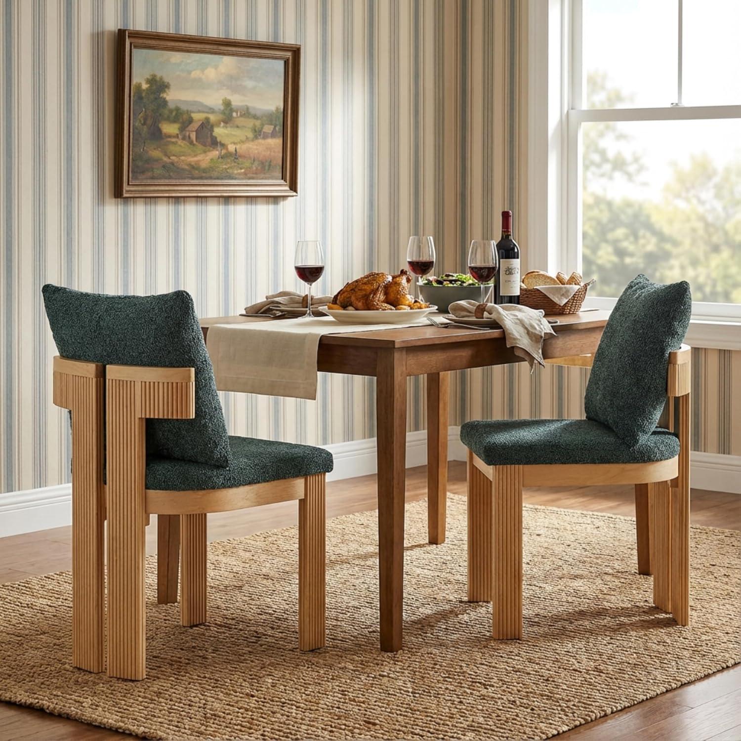 image:imageChristopher Knight Home Dagna Boucle Upholstered Dining Chairs Set of 2 Solid Wood Dining Room Chair Modern Kitchen Side Chair with Back Pillow BeigeNaturalGreennatural