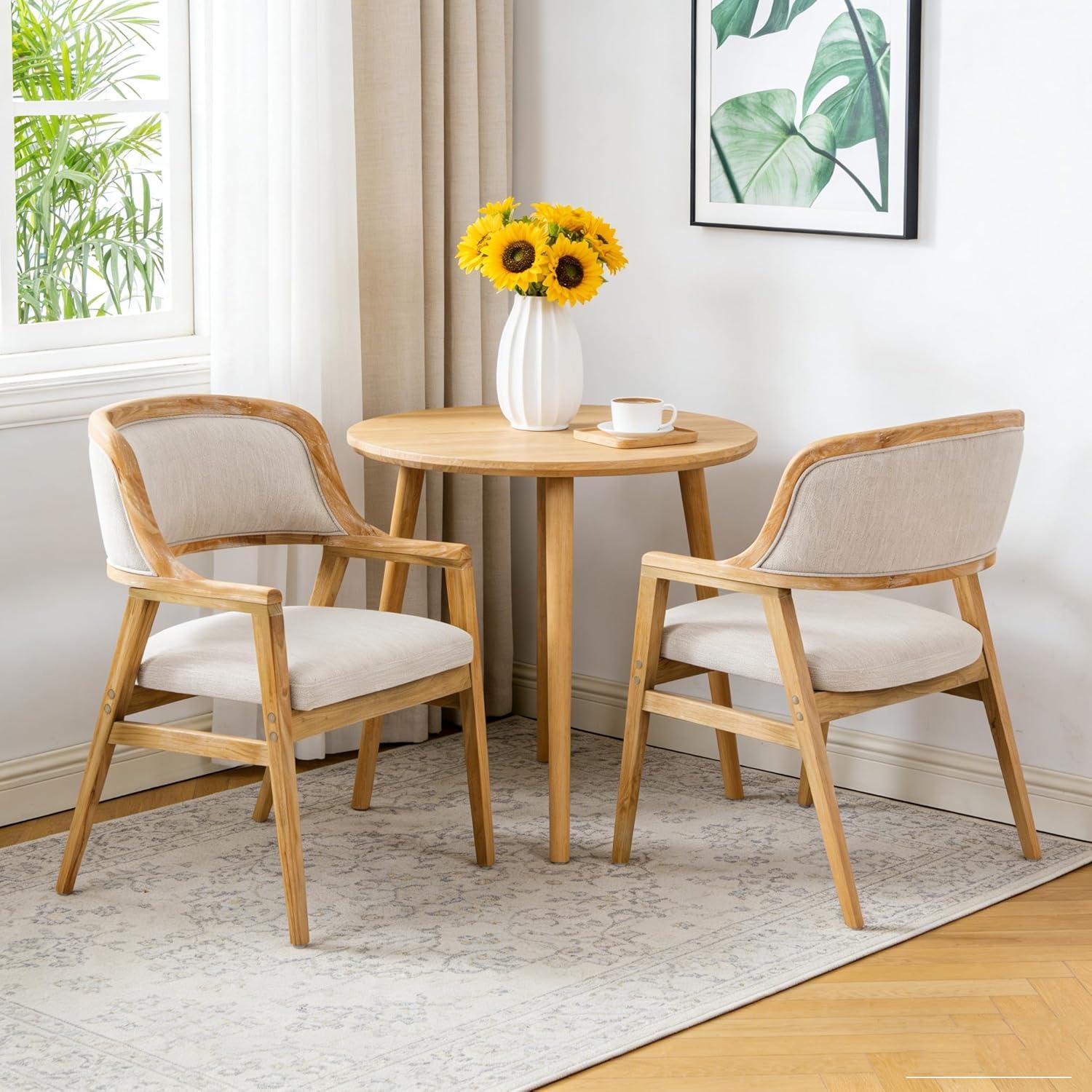 image:imageChristopher Knight Home Dolia Mid Century Modern Dining Chairs Set of 2 Dining Chair with Fabric Upholstery Wooden Kitchen Chairs with Curved Backrest Extra Seat for Dining Room Beige WalnutBeige Natural