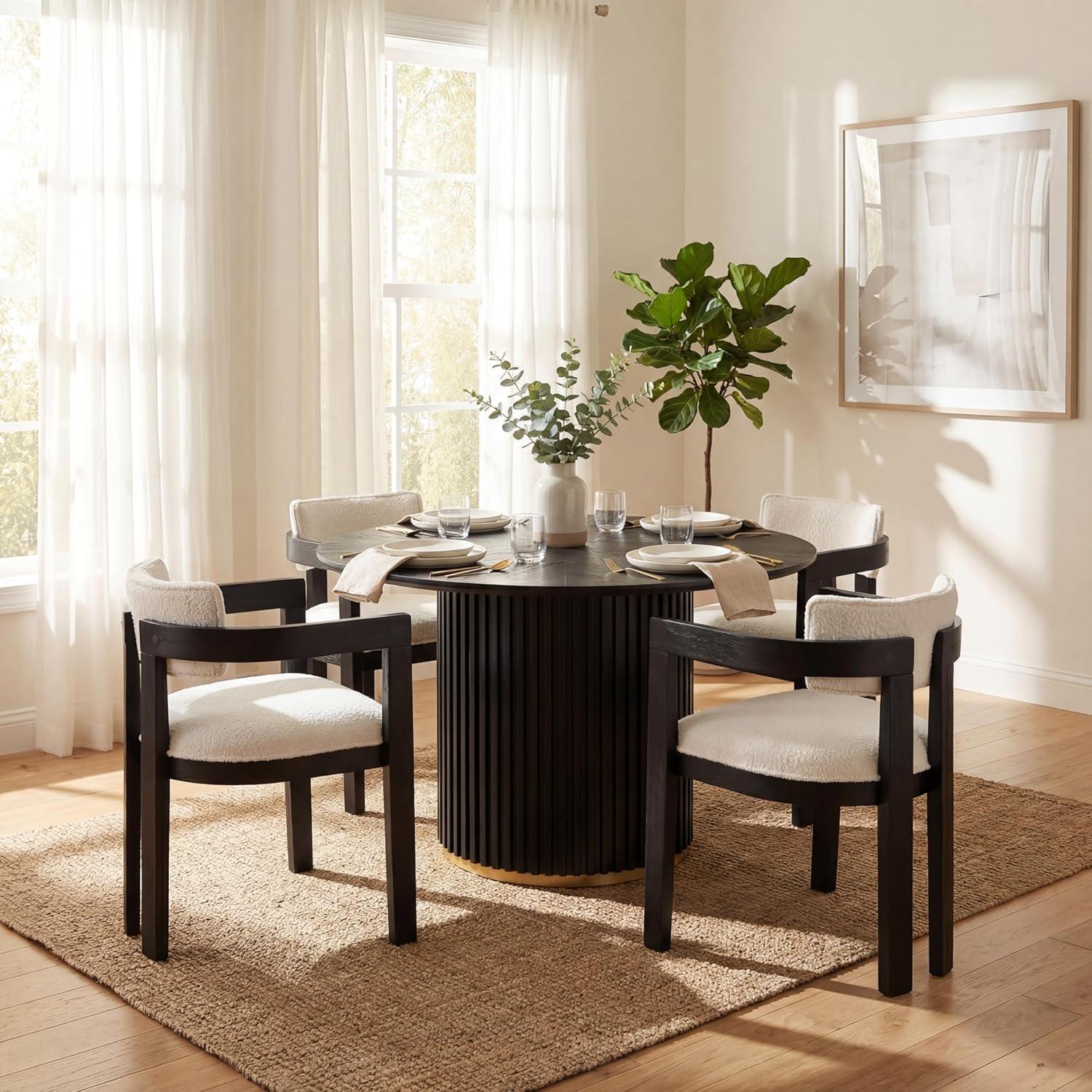 image:imageChristopher Knight Home Falcon Modern Round Dining Table Set for 4 5 Piece Dining Room Table Set for 4 Kitchen Table and Chair Set of 4 NaturalBeigeBlackmilky White