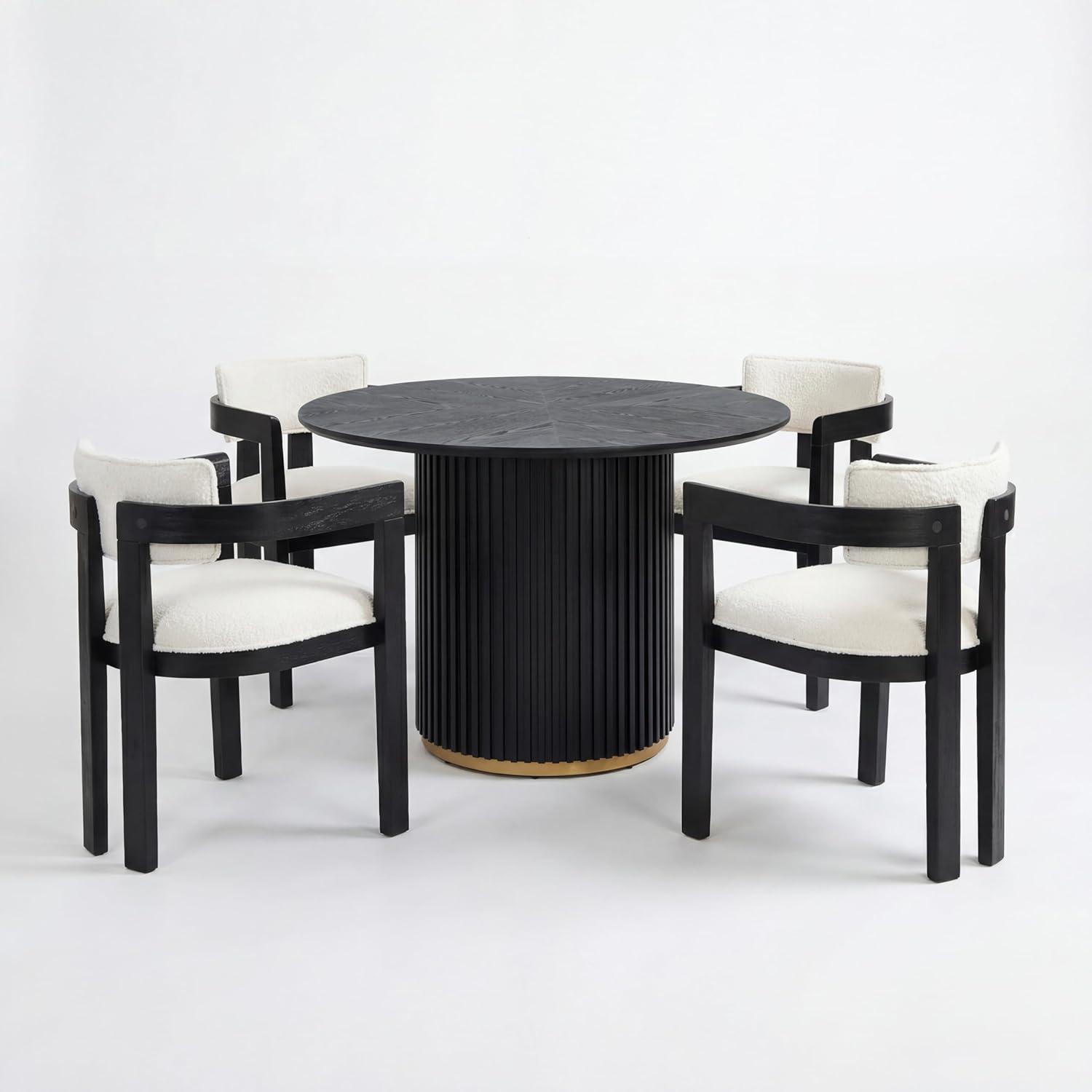 image:imageChristopher Knight Home Falcon Modern Round Dining Table Set for 4 5 Piece Dining Room Table Set for 4 Kitchen Table and Chair Set of 4 NaturalBeigeBlackmilky White