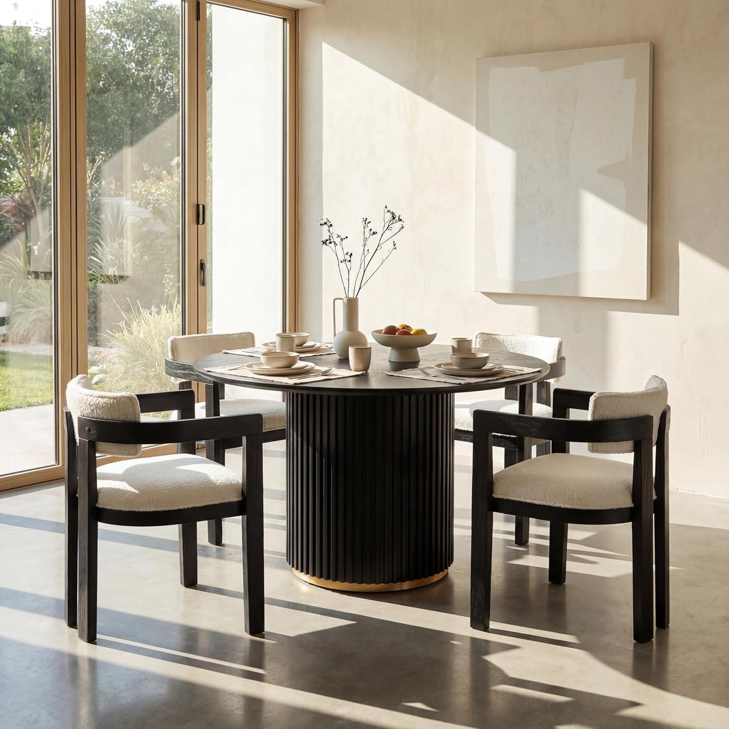 image:imageChristopher Knight Home Falcon Modern Round Dining Table Set for 4 5 Piece Dining Room Table Set for 4 Kitchen Table and Chair Set of 4 NaturalBeigeBlackmilky White