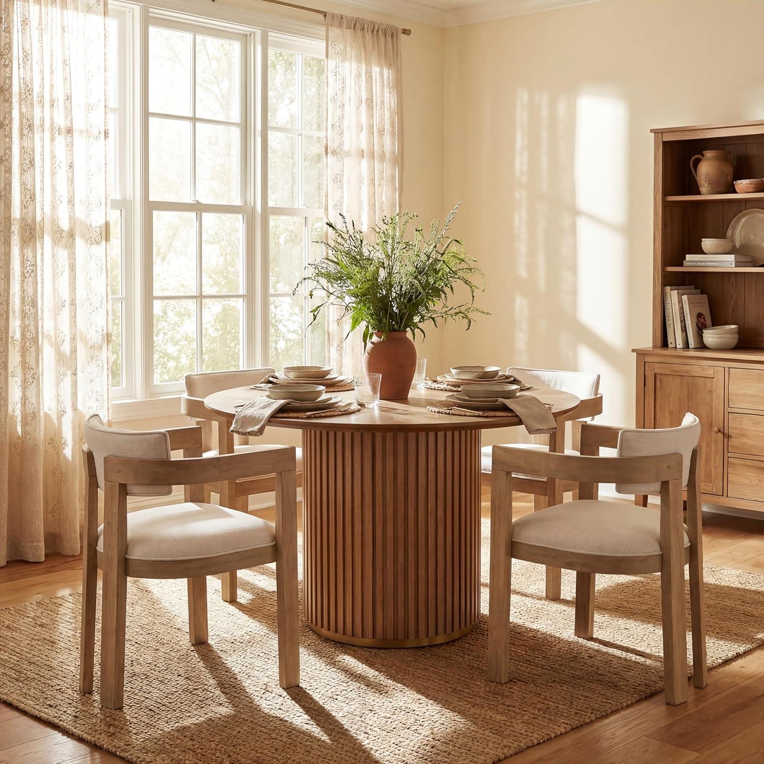 image:imageChristopher Knight Home Falcon Modern Round Dining Table Set for 4 5 Piece Dining Room Table Set for 4 Kitchen Table and Chair Set of 4 NaturalBeigeNaturalbeige