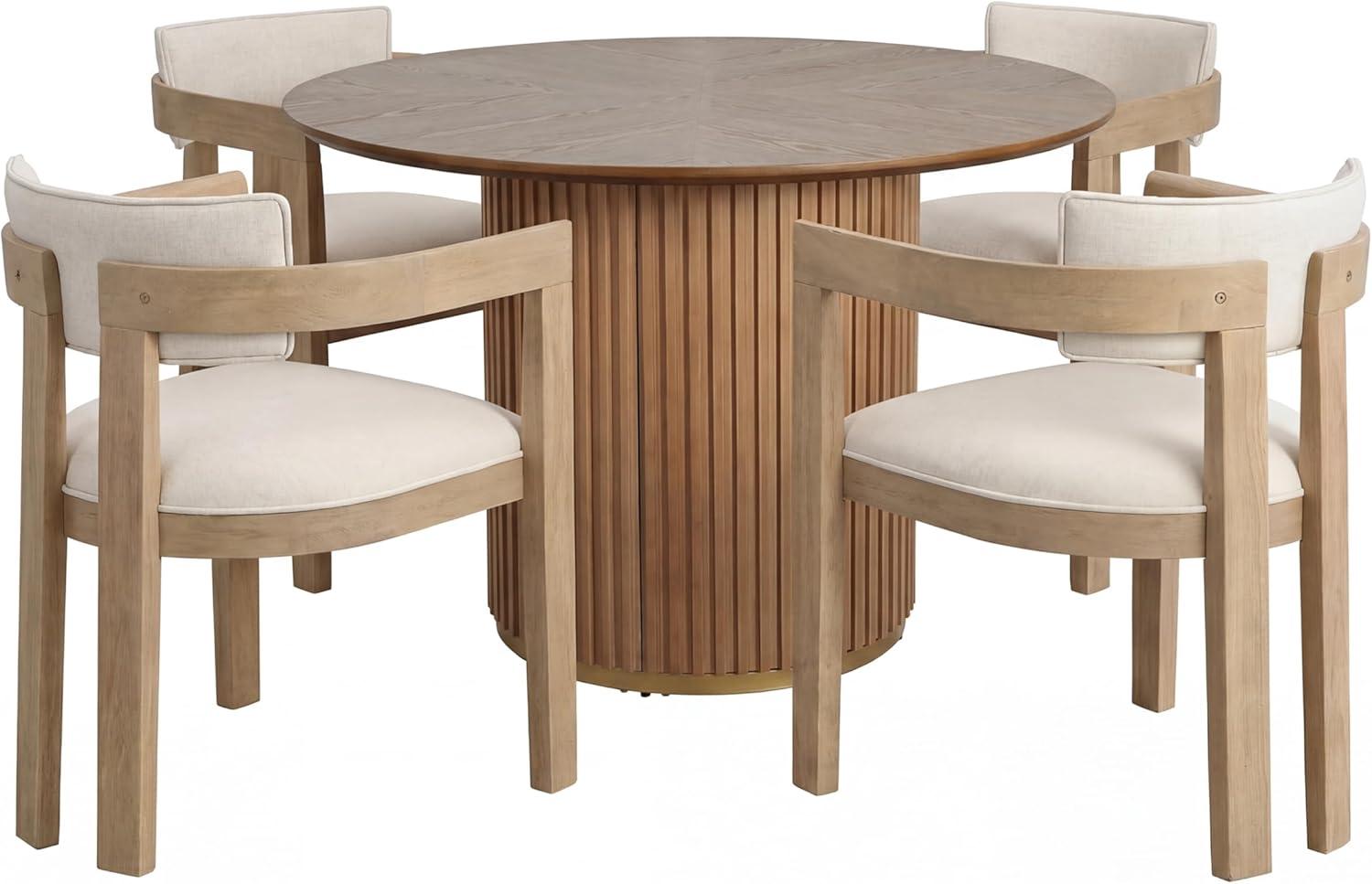 image:imageChristopher Knight Home Falcon Modern Round Dining Table Set for 4 5 Piece Dining Room Table Set for 4 Kitchen Table and Chair Set of 4 NaturalBeigeNaturalbeige
