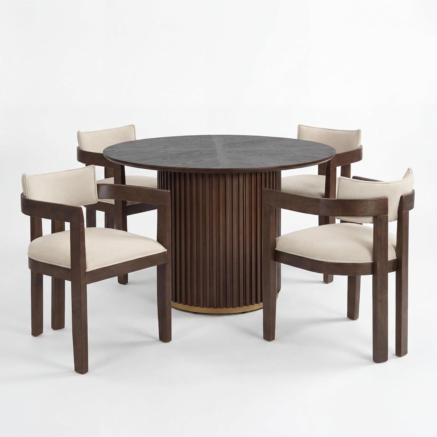 image:imageChristopher Knight Home Falcon Modern Round Dining Table Set for 4 5 Piece Dining Room Table Set for 4 Kitchen Table and Chair Set of 4 NaturalBeigeWalnutbeige