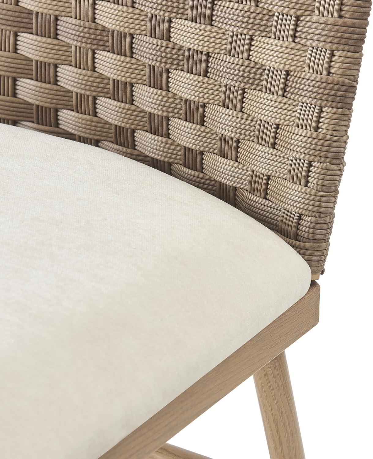 image:imageChristopher Knight Home Haetae Fabric Upholstered Dining Chairs Set of 2 Farmhouse Kitchen Chairs with PE Rattan Backrest Armless Chair with Iron Frame Extra Seating for Dining Room Beige Brown