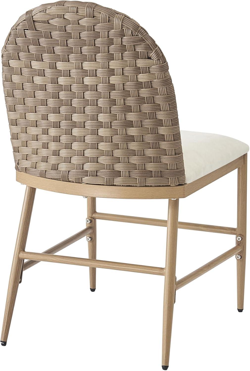 image:imageChristopher Knight Home Haetae Fabric Upholstered Dining Chairs Set of 2 Farmhouse Kitchen Chairs with PE Rattan Backrest Armless Chair with Iron Frame Extra Seating for Dining Room Beige Brown