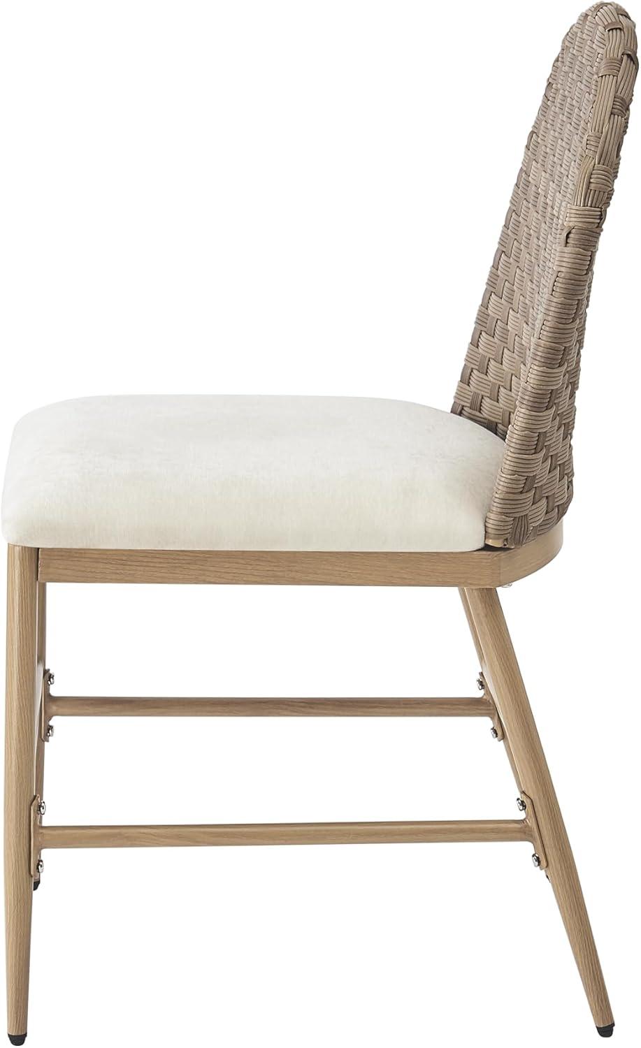 image:imageChristopher Knight Home Haetae Fabric Upholstered Dining Chairs Set of 2 Farmhouse Kitchen Chairs with PE Rattan Backrest Armless Chair with Iron Frame Extra Seating for Dining Room Beige Brown