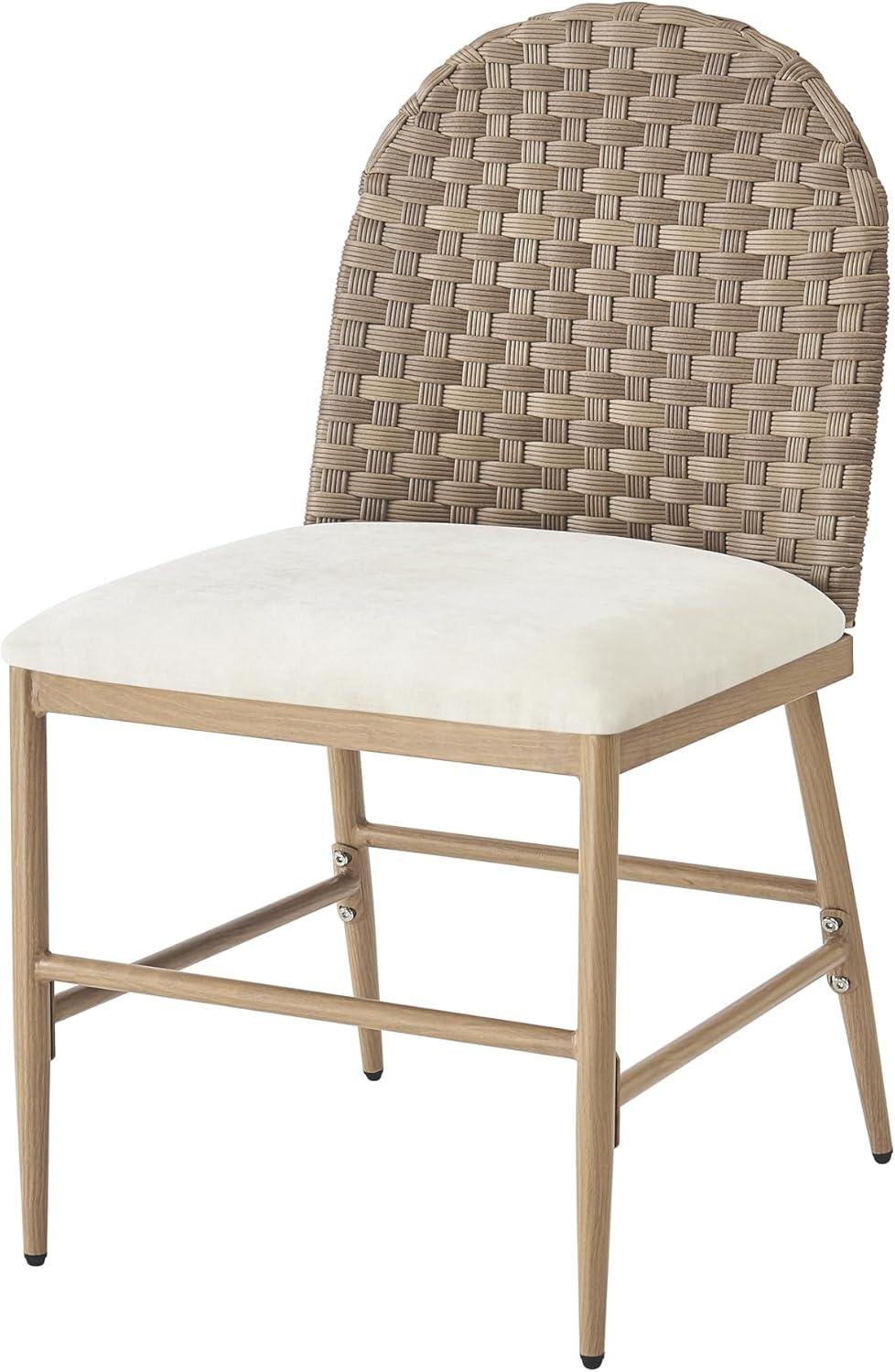 image:imageChristopher Knight Home Haetae Fabric Upholstered Dining Chairs Set of 2 Farmhouse Kitchen Chairs with PE Rattan Backrest Armless Chair with Iron Frame Extra Seating for Dining Room Beige Brown