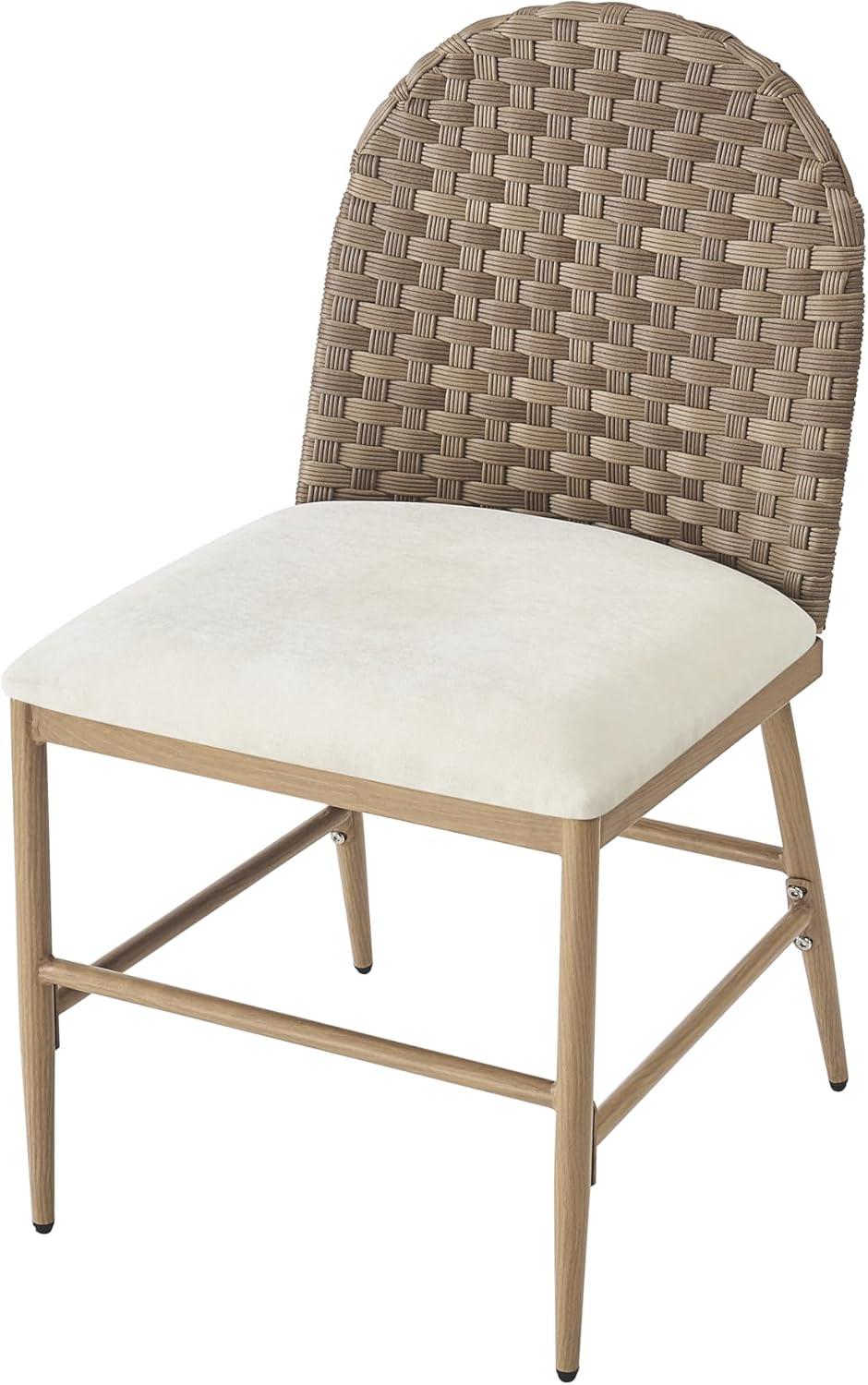 image:imageChristopher Knight Home Haetae Fabric Upholstered Dining Chairs Set of 2 Farmhouse Kitchen Chairs with PE Rattan Backrest Armless Chair with Iron Frame Extra Seating for Dining Room Beige Brown