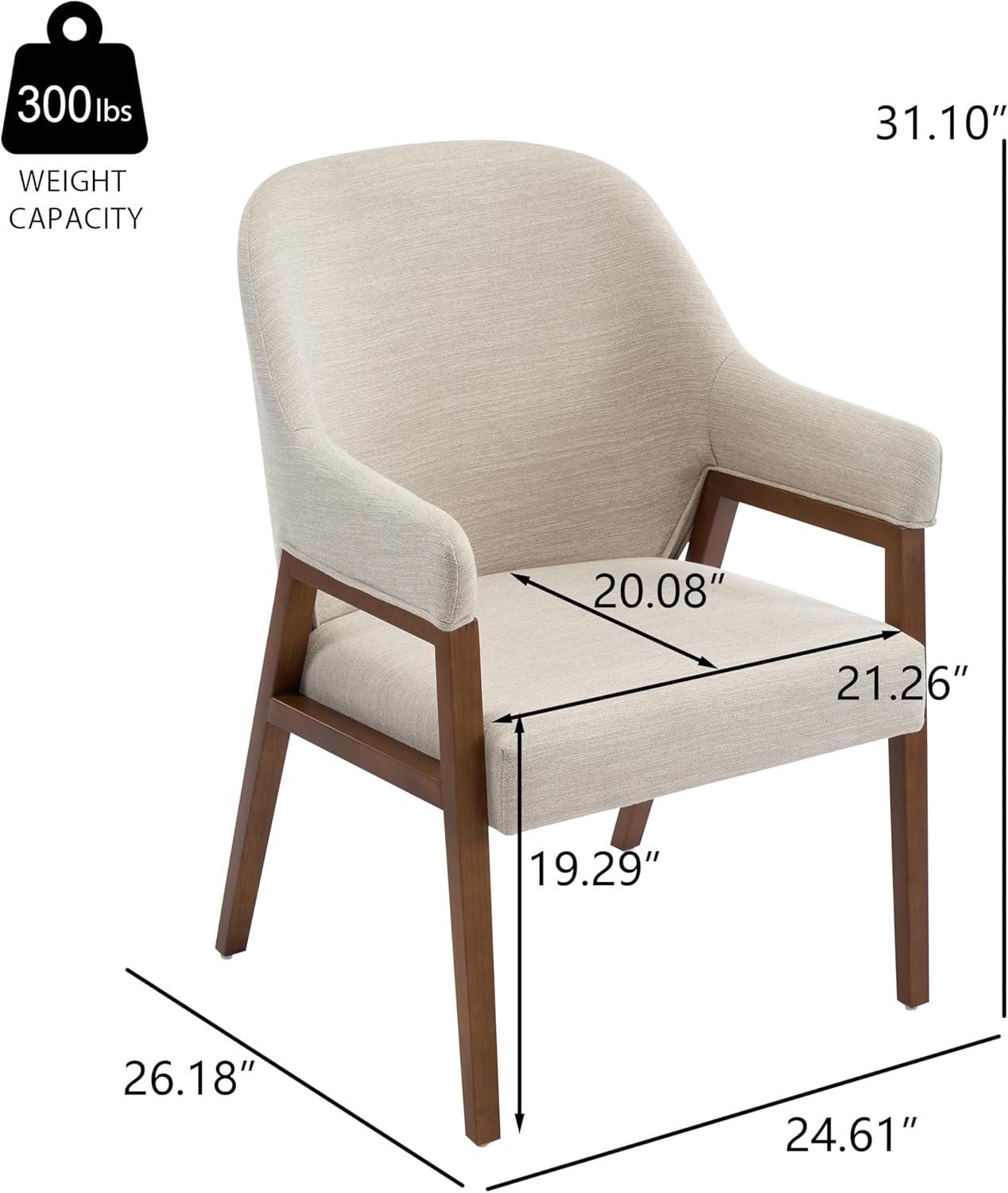 image:imageChristopher Knight Home Joan Fabric Upholstered Dining Chairs Set of 2 Curved Backrest Kitchen Side Chair Rubberwood Dining Room Chairs Extra Seat for Living Room BeigeWalnut