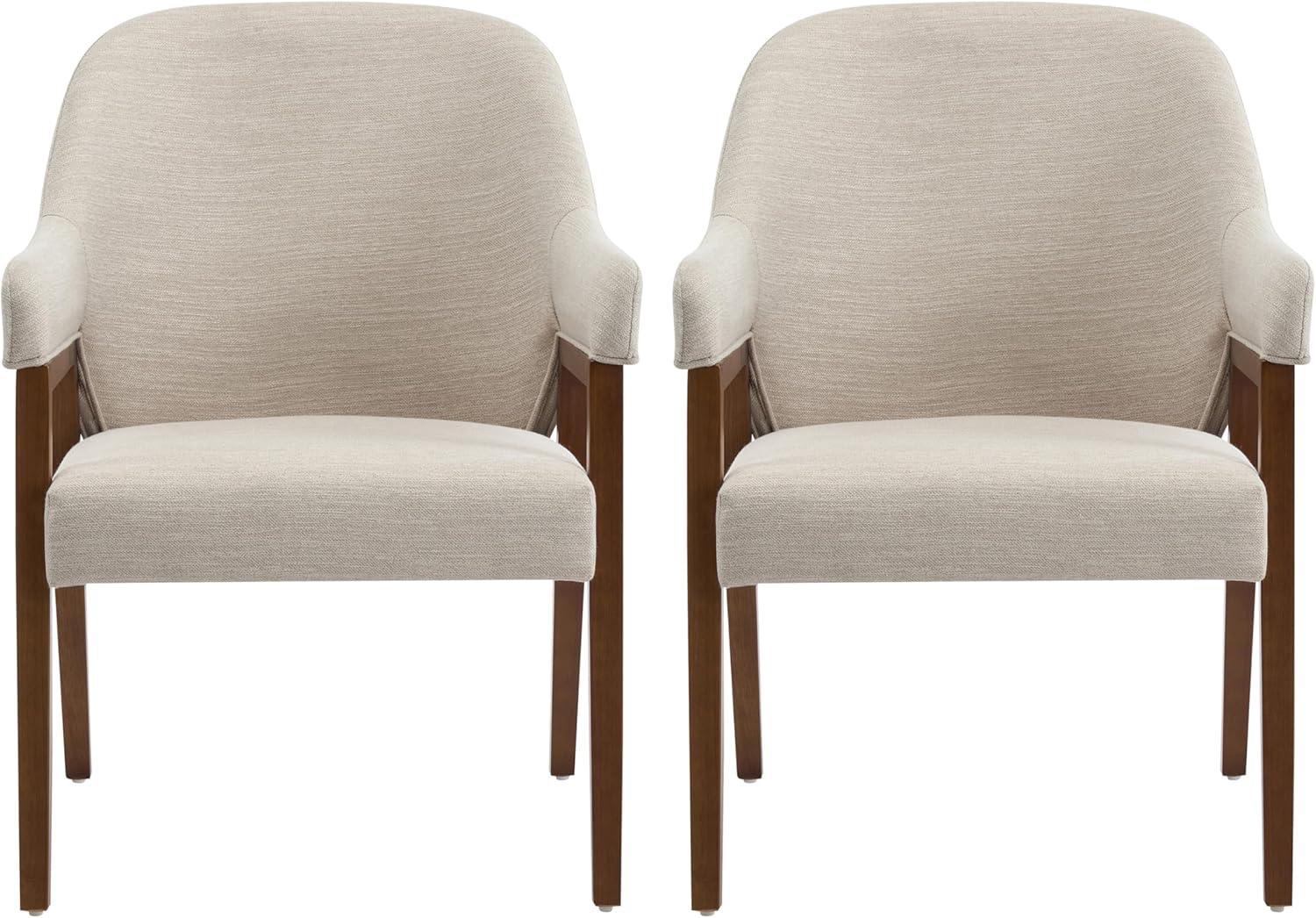 image:imageChristopher Knight Home Joan Fabric Upholstered Dining Chairs Set of 2 Curved Backrest Kitchen Side Chair Rubberwood Dining Room Chairs Extra Seat for Living Room BeigeWalnut
