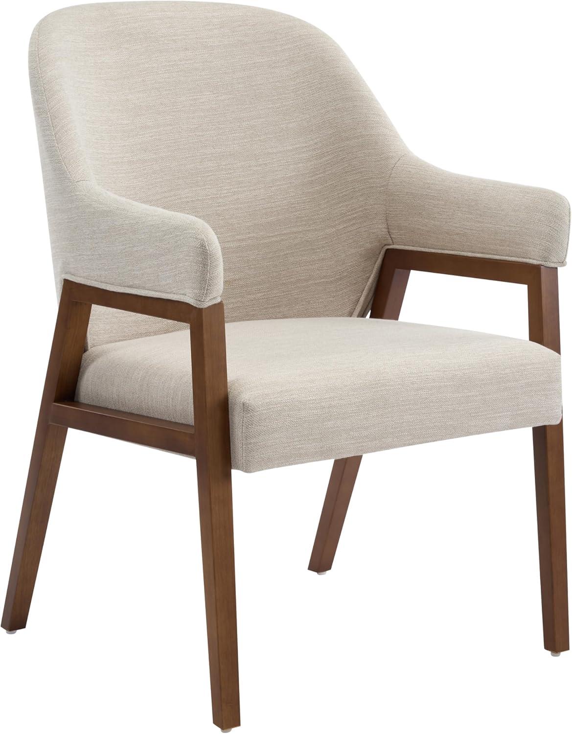 image:imageChristopher Knight Home Joan Fabric Upholstered Dining Chairs Set of 2 Curved Backrest Kitchen Side Chair Rubberwood Dining Room Chairs Extra Seat for Living Room BeigeWalnut