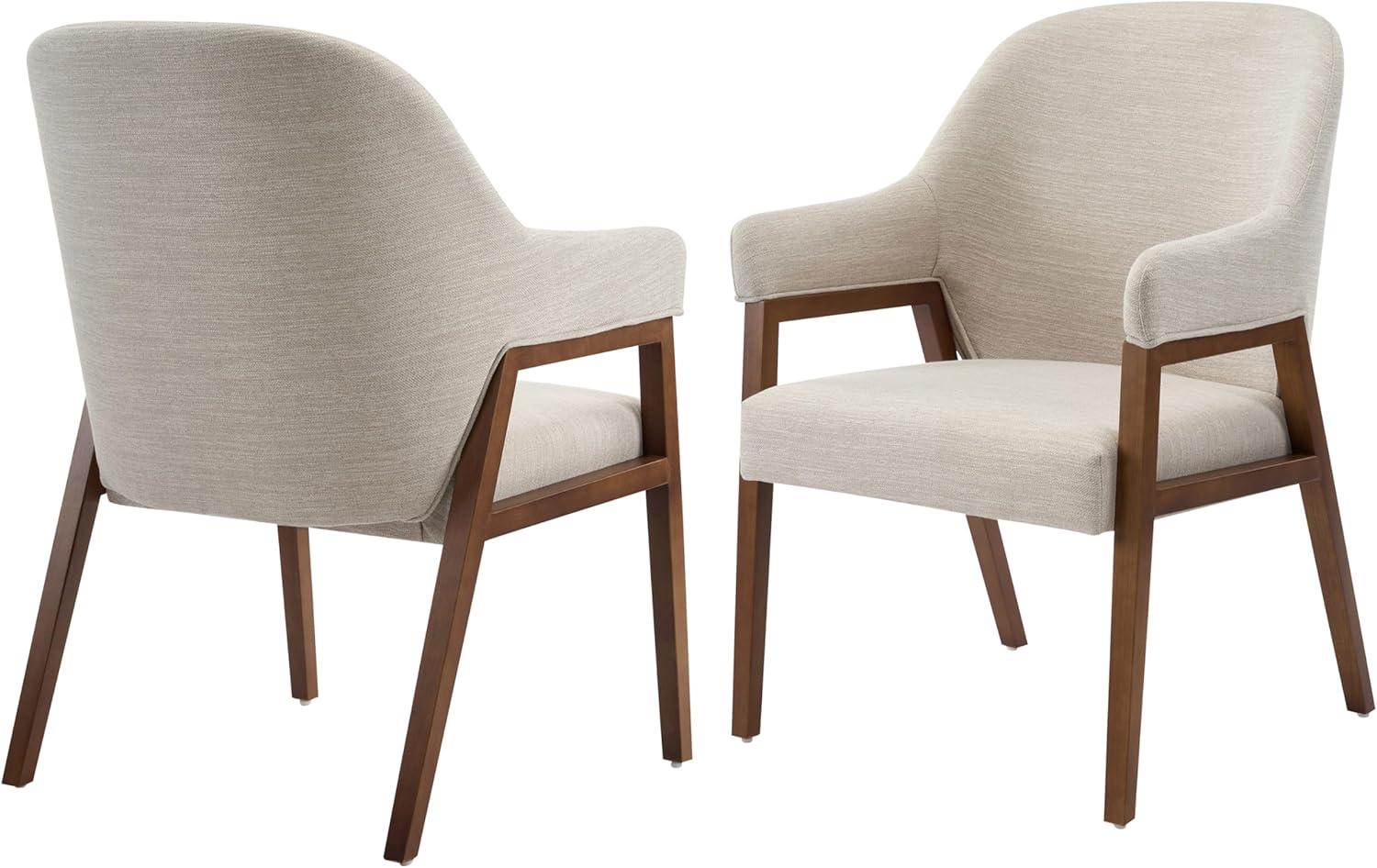 image:imageChristopher Knight Home Joan Fabric Upholstered Dining Chairs Set of 2 Curved Backrest Kitchen Side Chair Rubberwood Dining Room Chairs Extra Seat for Living Room BeigeWalnut