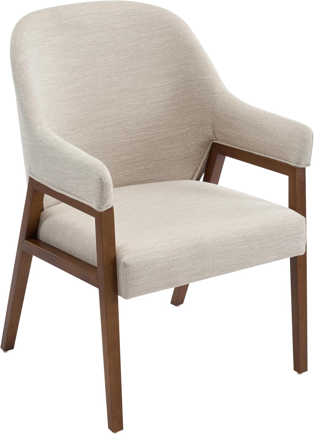 image:imageChristopher Knight Home Joan Fabric Upholstered Dining Chairs Set of 2 Curved Backrest Kitchen Side Chair Rubberwood Dining Room Chairs Extra Seat for Living Room BeigeWalnut