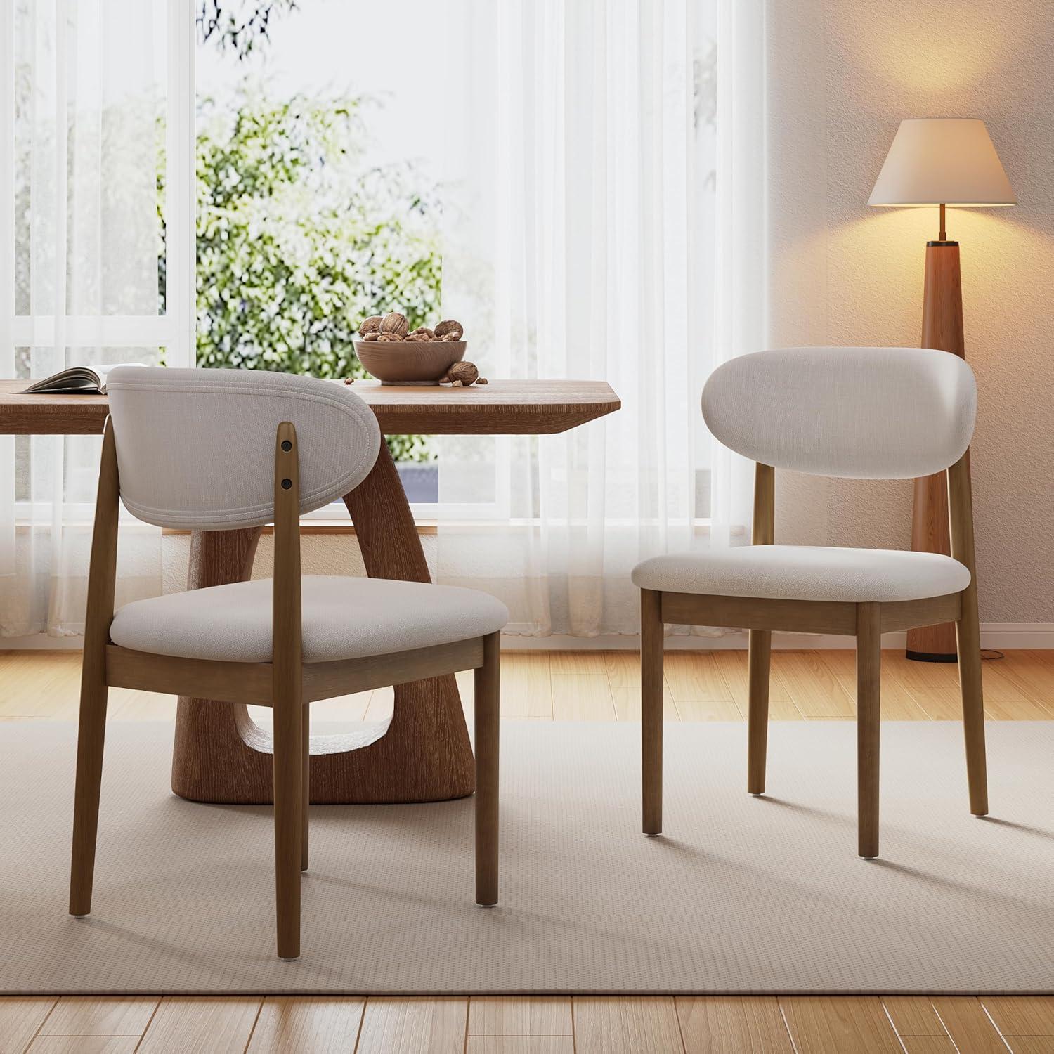 image:imageChristopher Knight Home Lyncon Fabric Upholstered Dining Chairs Set of 2 Wooden Dining Room Armless Chair Curved Backrest Kitchen Side Chair BeigeWalnutBeigewalnut
