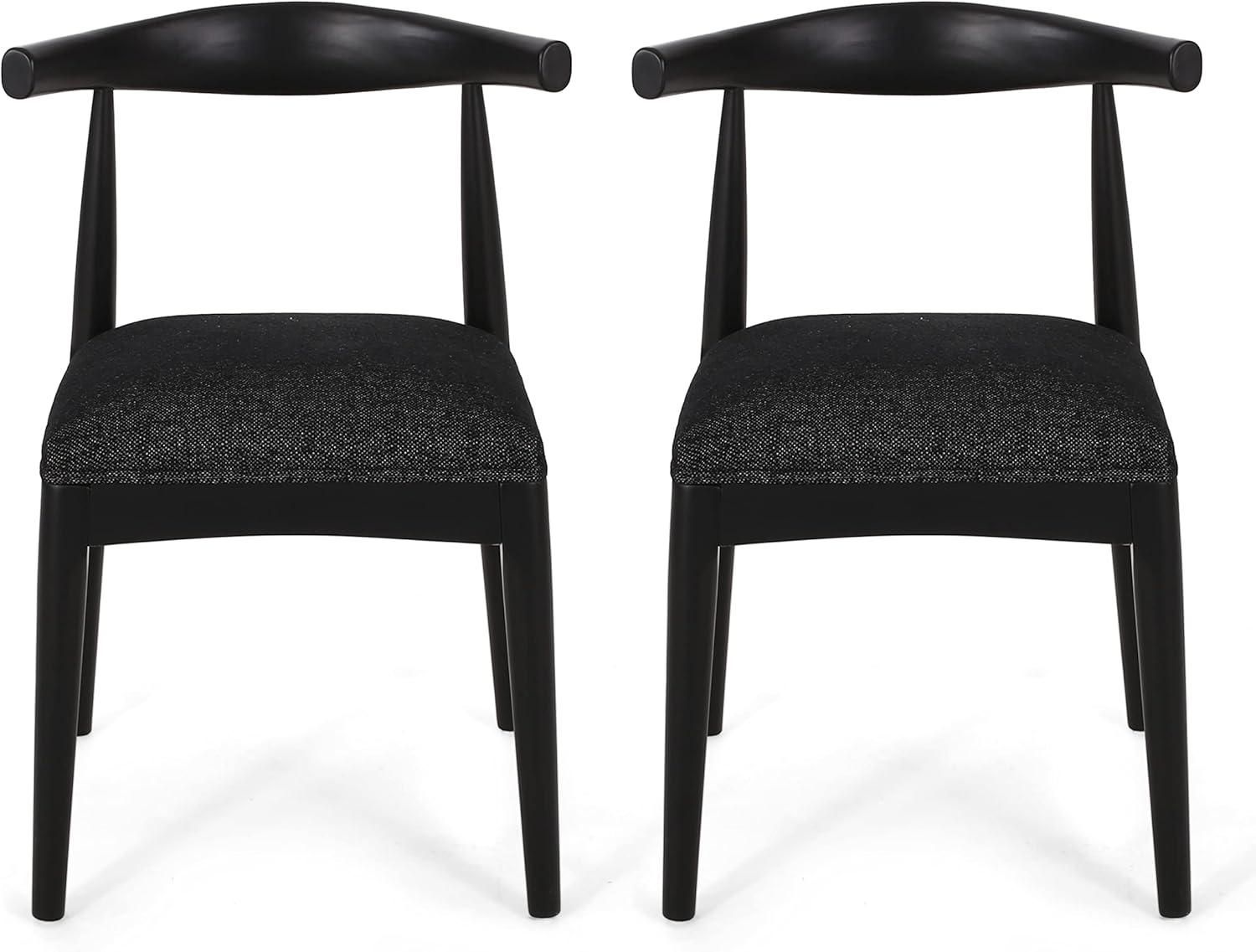image:imageChristopher Knight Home Mika Fabric Upholstered Dining Chairs Set of 2 Wooden Dining Room Armless Chair Curved Backrest Kitchen Side Chair BlackBlack
