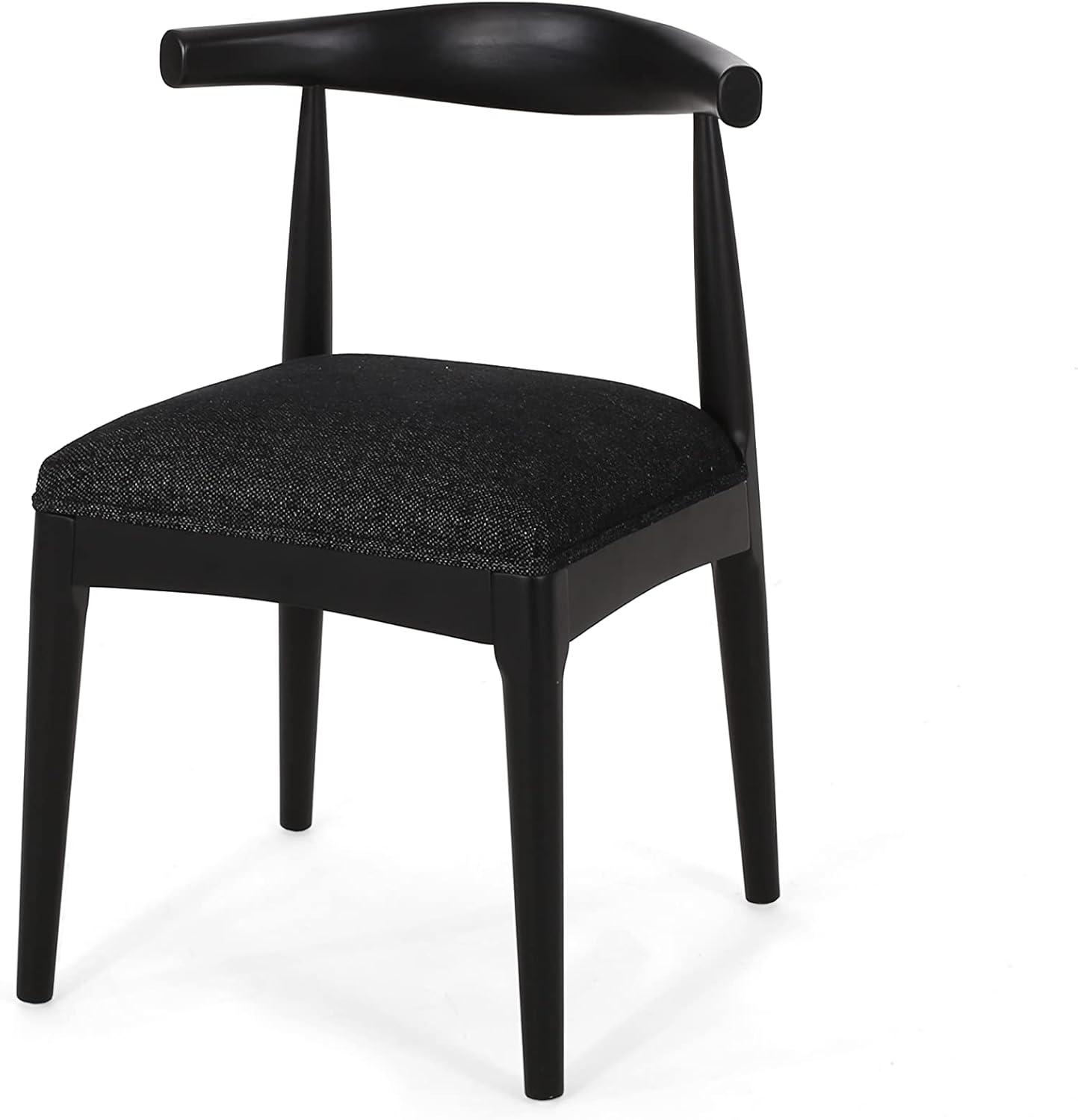image:imageChristopher Knight Home Mika Fabric Upholstered Dining Chairs Set of 2 Wooden Dining Room Armless Chair Curved Backrest Kitchen Side Chair BlackBlack