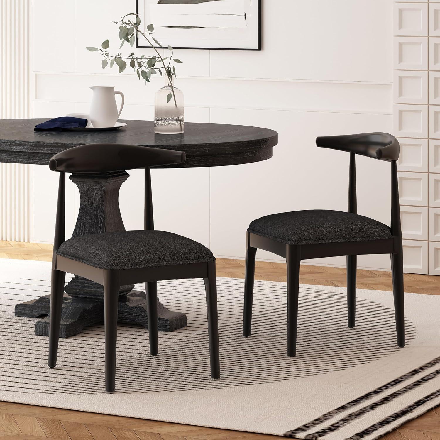 image:imageChristopher Knight Home Mika Fabric Upholstered Dining Chairs Set of 2 Wooden Dining Room Armless Chair Curved Backrest Kitchen Side Chair BlackBlack