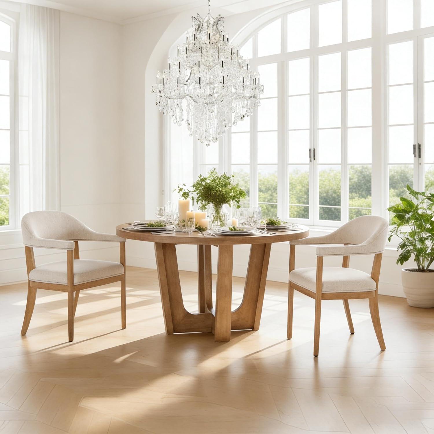 image:imageChristopher Knight Home Moren Upholstered Dining Chairs Set of 2 Sturdy Rubberwood Dining Chair with Armrest Kitchen Chairs with Comfy Curved Backrest Extra Seat for Dining Room Beige WalnutBeige Natural