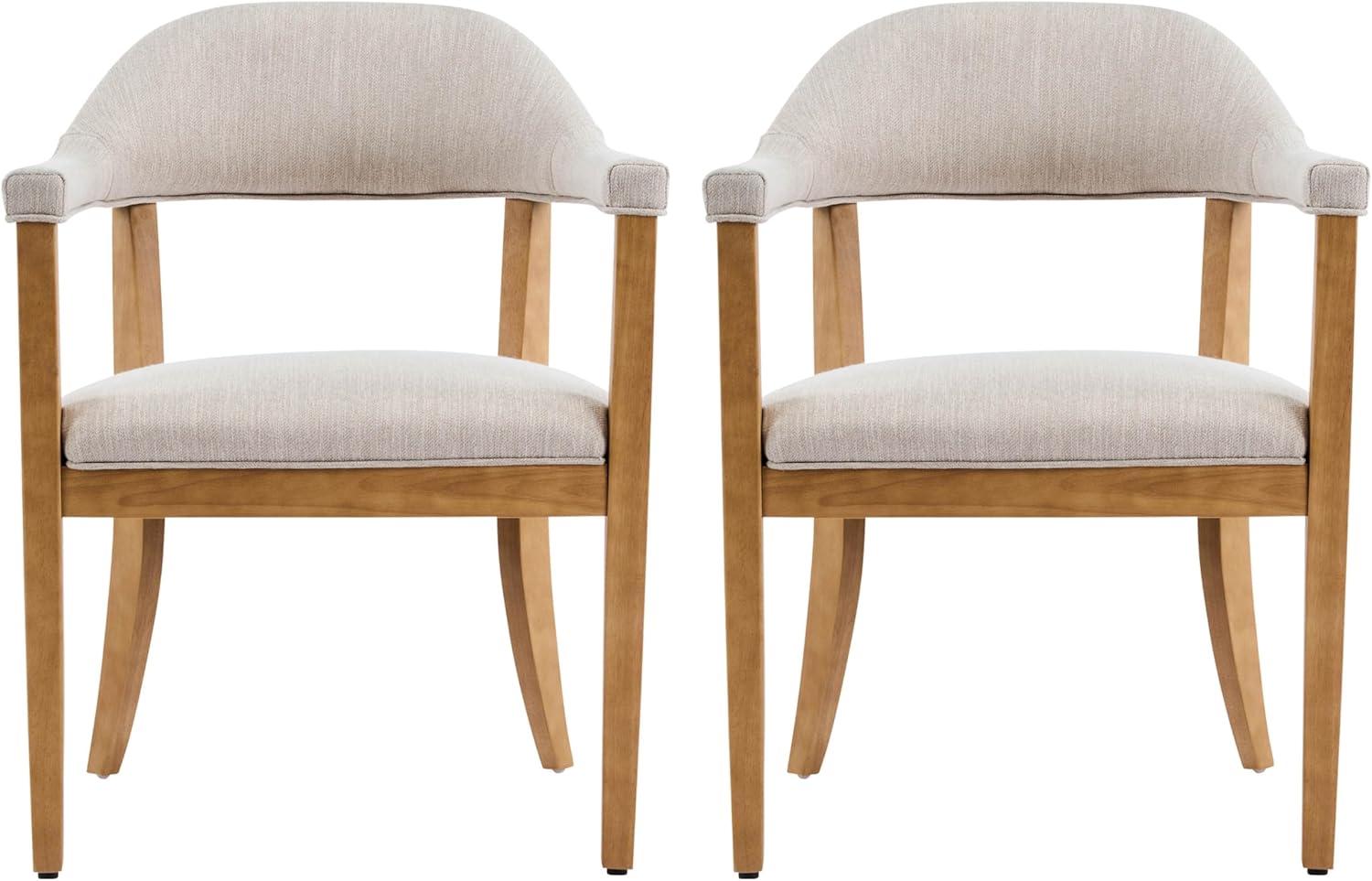 image:imageChristopher Knight Home Moren Upholstered Dining Chairs Set of 2 Sturdy Rubberwood Dining Chair with Armrest Kitchen Chairs with Comfy Curved Backrest Extra Seat for Dining Room Beige WalnutBeige Natural