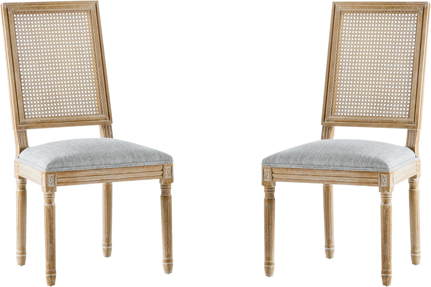 image:imageChristopher Knight Home Powell French Country Indoor Dining Chairs Set of 2 Wooden Dining Room Chair with Cane Backrest High Back Kitchen Seat Fabric Upholstered Armless Chair BeigeWalnutGrey