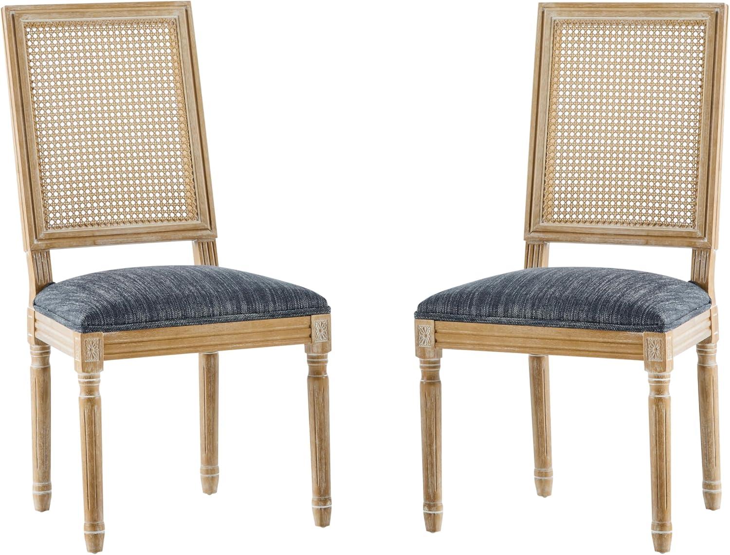 image:imageChristopher Knight Home Powell French Country Indoor Dining Chairs Set of 2 Wooden Dining Room Chair with Cane Backrest High Back Kitchen Seat Fabric Upholstered Armless Chair BeigeWalnutBlue Grey
