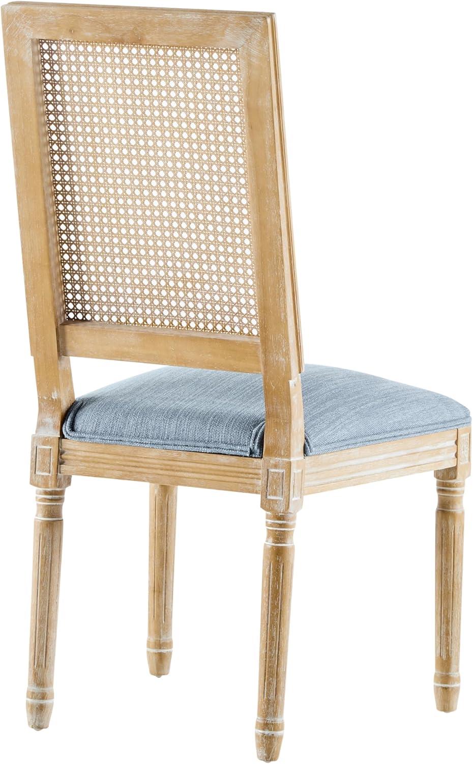 image:imageChristopher Knight Home Powell French Country Indoor Dining Chairs Set of 2 Wooden Dining Room Chair with Cane Backrest High Back Kitchen Seat Fabric Upholstered Armless Chair BeigeWalnutSlate Blue