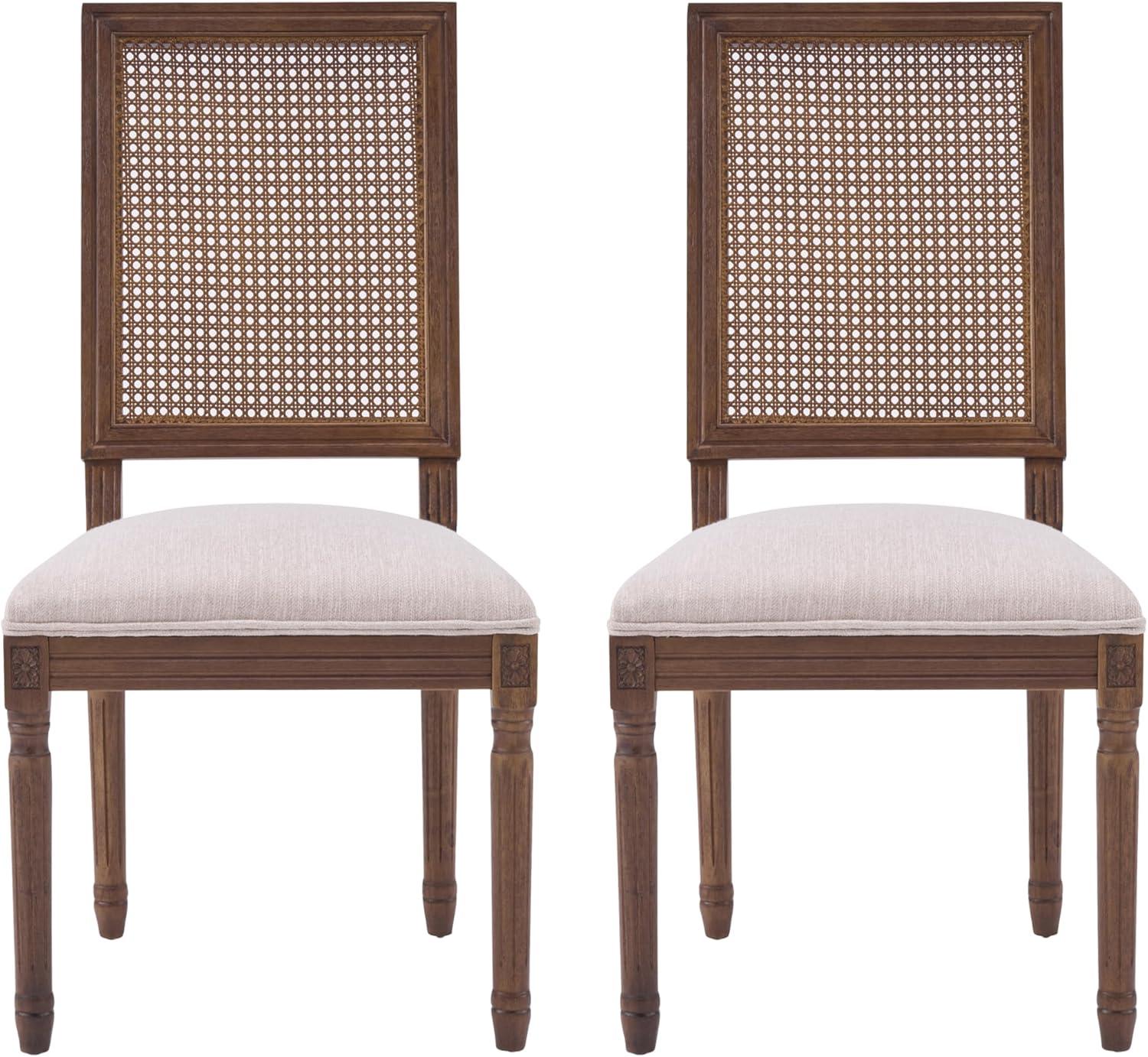 image:imageChristopher Knight Home Powell French Country Indoor Dining Chairs Set of 2 Wooden Dining Room Chair with Cane Backrest High Back Kitchen Seat Fabric Upholstered Armless Chair BeigeWalnutBeigewalnut