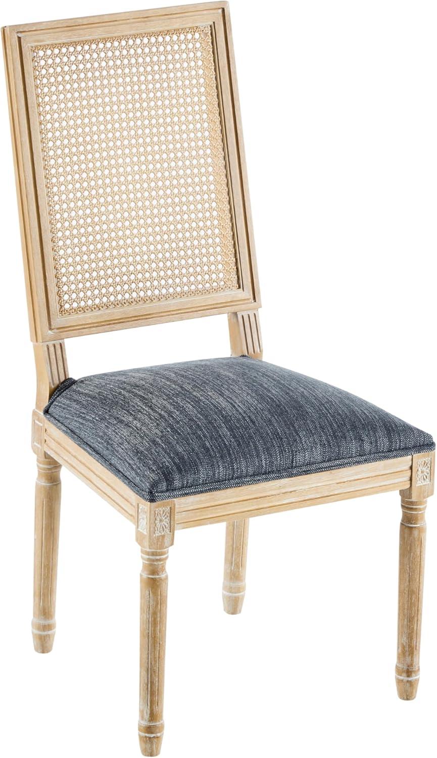 image:imageChristopher Knight Home Powell French Country Indoor Dining Chairs Set of 2 Wooden Dining Room Chair with Cane Backrest High Back Kitchen Seat Fabric Upholstered Armless Chair BeigeWalnutBlue Grey