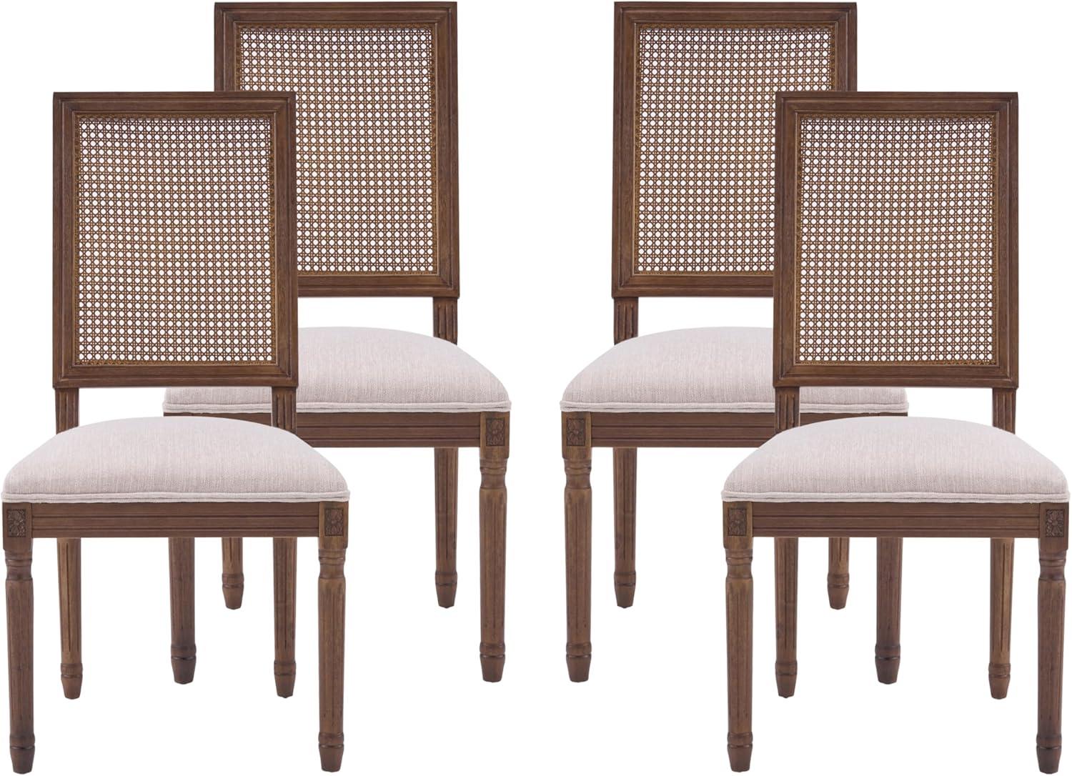 image:imageChristopher Knight Home Powell French Country Indoor Dining Chairs Set of 4 Wooden Dining Room Chair with Cane Backrest High Back Kitchen Seat Fabric Upholstered Armless Chair BeigeWalnut