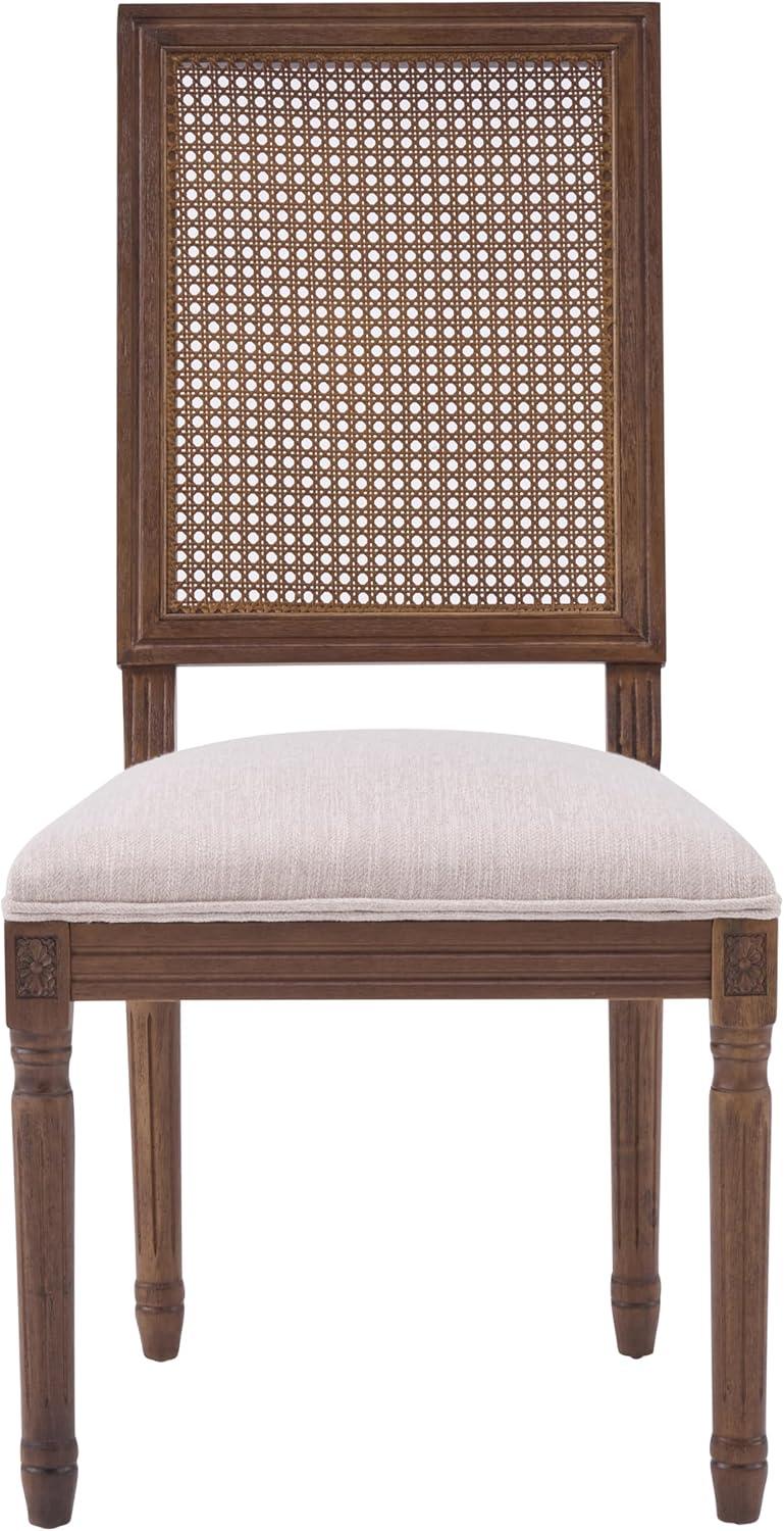 image:imageChristopher Knight Home Powell French Country Indoor Dining Chairs Set of 4 Wooden Dining Room Chair with Cane Backrest High Back Kitchen Seat Fabric Upholstered Armless Chair BeigeWalnut