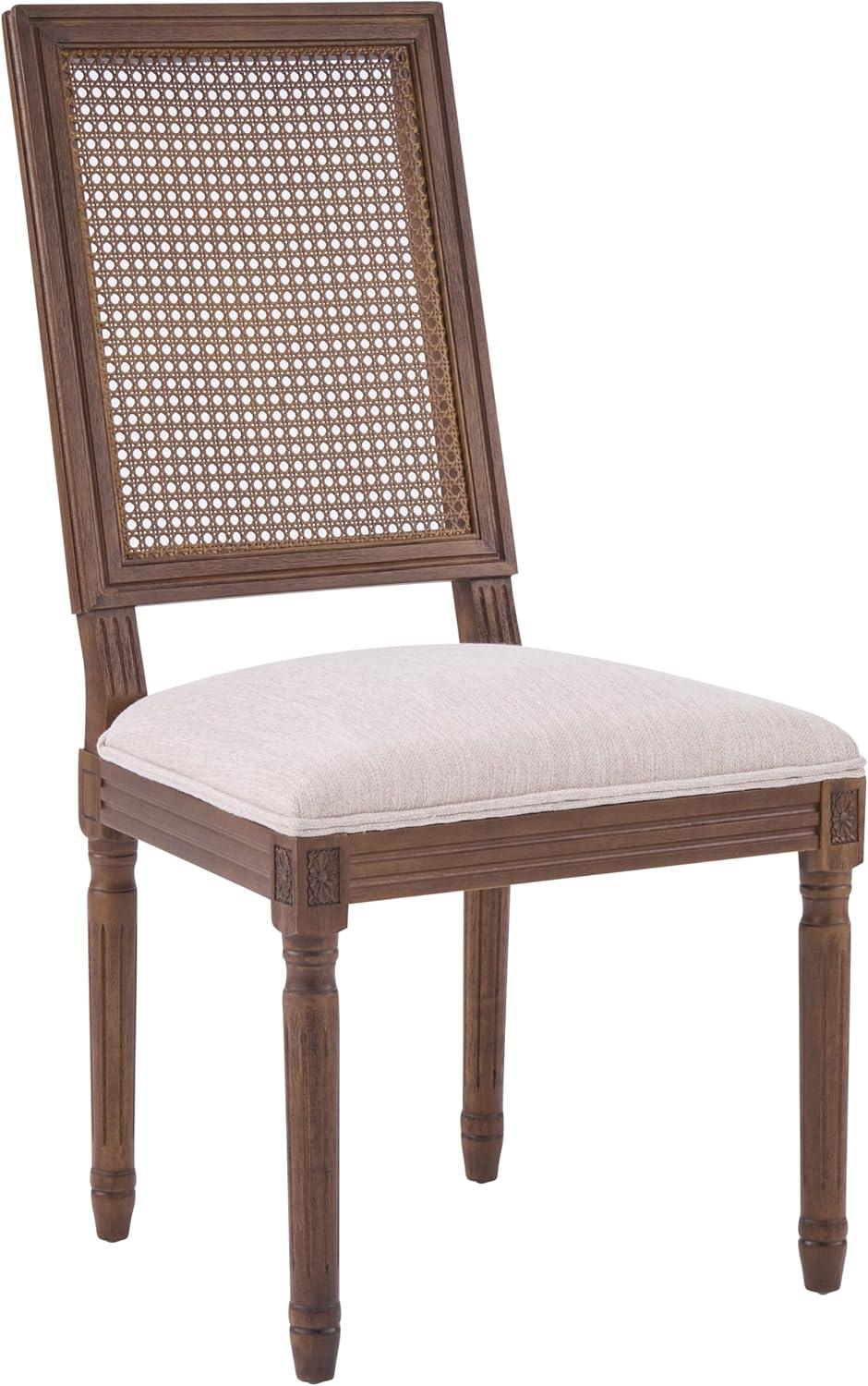 image:imageChristopher Knight Home Powell French Country Indoor Dining Chairs Set of 4 Wooden Dining Room Chair with Cane Backrest High Back Kitchen Seat Fabric Upholstered Armless Chair BeigeWalnut