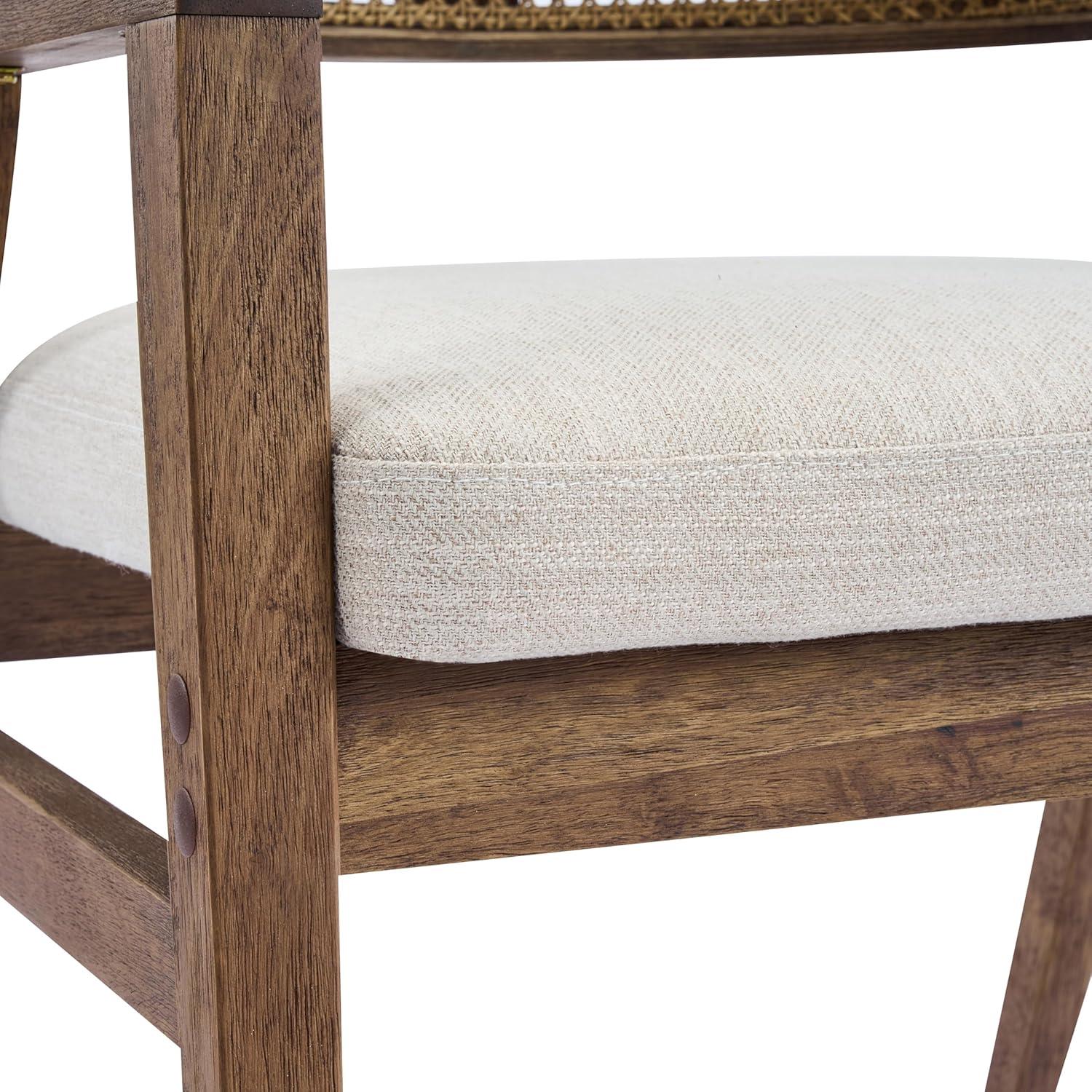 image:imageChristopher Knight Home Scout Dining Chairs Set of 2 Modern Dining Chair with Fabric Upholstery Rubberwood Frame Kitchen Arm Chairs with Cane Webbing Back Extra Seat for Dining Room BeigeWalnutBeigewalnut