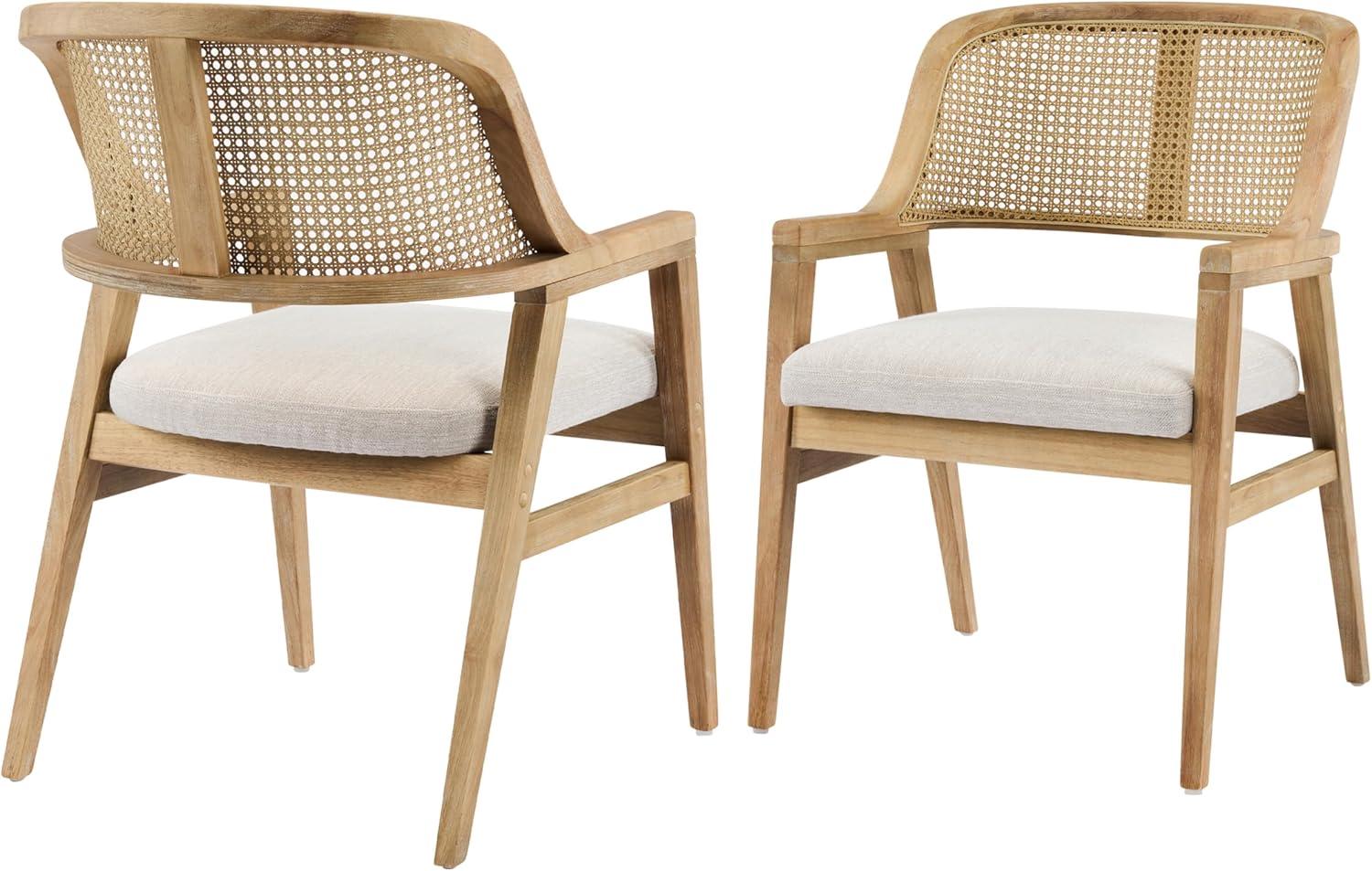 image:imageChristopher Knight Home Scout Dining Chairs Set of 2 Modern Dining Chair with Fabric Upholstery Rubberwood Frame Kitchen Arm Chairs with Cane Webbing Back Extra Seat for Dining Room BeigeWalnutBeigenatural