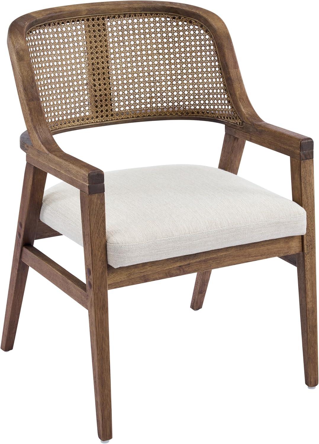 image:imageChristopher Knight Home Scout Dining Chairs Set of 2 Modern Dining Chair with Fabric Upholstery Rubberwood Frame Kitchen Arm Chairs with Cane Webbing Back Extra Seat for Dining Room BeigeWalnutBeigewalnut