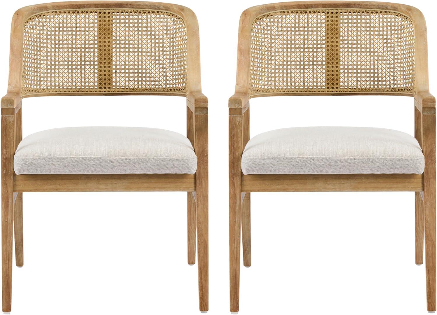 image:imageChristopher Knight Home Scout Dining Chairs Set of 2 Modern Dining Chair with Fabric Upholstery Rubberwood Frame Kitchen Arm Chairs with Cane Webbing Back Extra Seat for Dining Room BeigeWalnutBeigenatural