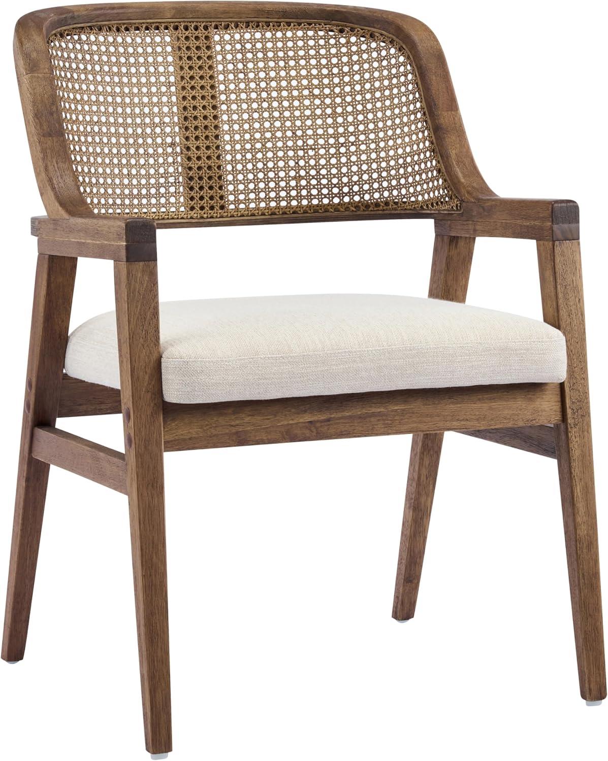 image:imageChristopher Knight Home Scout Dining Chairs Set of 2 Modern Dining Chair with Fabric Upholstery Rubberwood Frame Kitchen Arm Chairs with Cane Webbing Back Extra Seat for Dining Room BeigeWalnutBeigewalnut