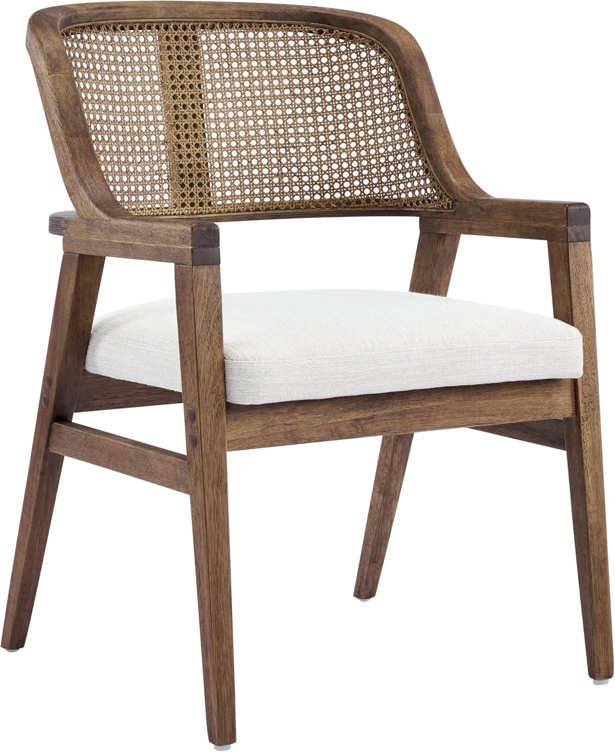 image:imageChristopher Knight Home Scout Dining Chairs Set of 2 Modern Dining Chair with Fabric Upholstery Rubberwood Frame Kitchen Arm Chairs with Cane Webbing Back Extra Seat for Dining Room BeigeWalnutBeigewalnut
